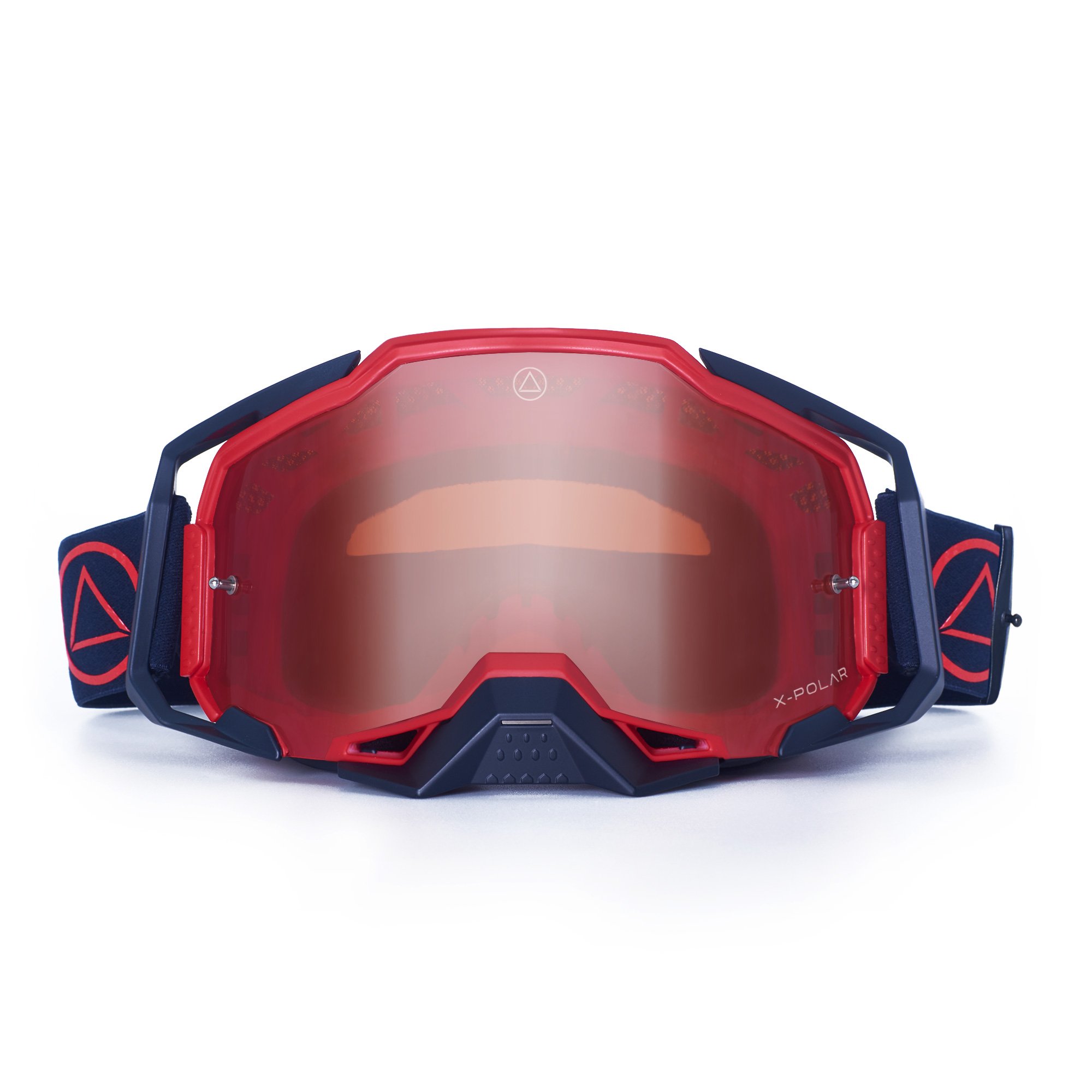 Stone Red and Blue Motocross and Enduro goggles designed for optimal eye protection and comfort during extreme sports.