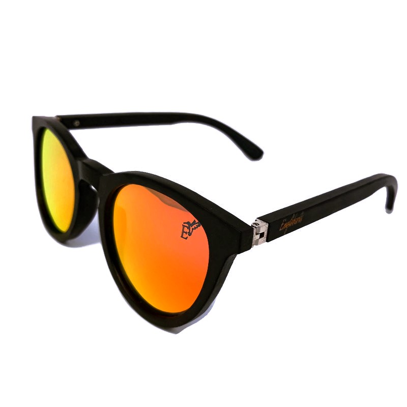 Stylish Sunset Mirror Lenses Polarized sunglasses with full black bamboo frame, showcasing a unique handcrafted design.