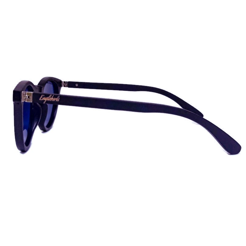 Stylish Sunset Mirror Lenses Polarized sunglasses with full black bamboo frame, showcasing a unique handcrafted design.