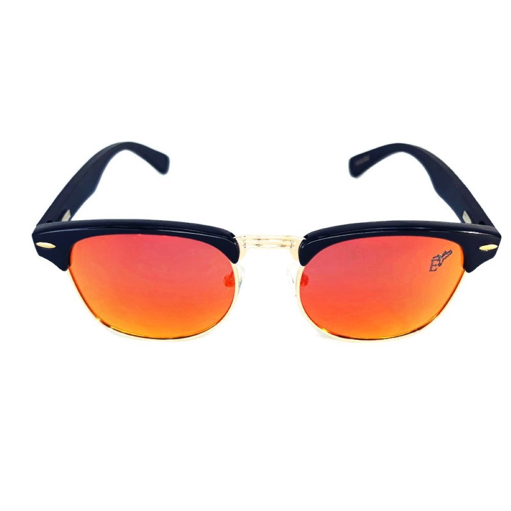 Sunset Polarized Sunglasses made of black bamboo, displayed with a wooden case, showcasing their stylish design and eco-friendly materials.