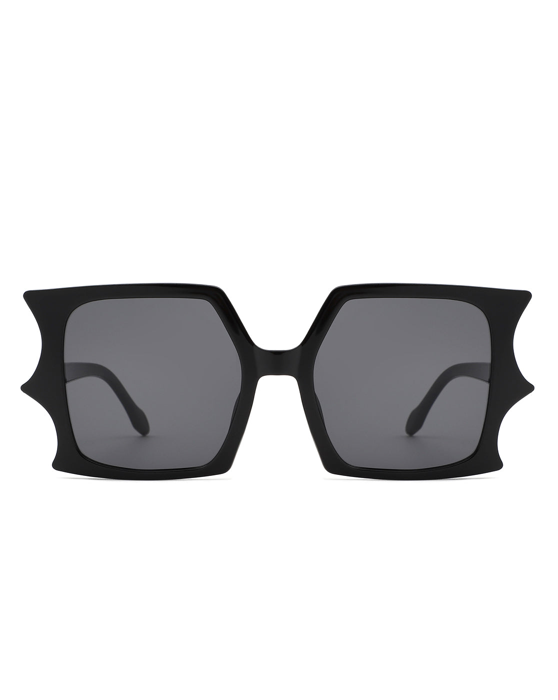 Cramilo Flat Top Bat Wing Irregular Sunglasses featuring a unique bat wing design with a flat top browline, lightweight plastic frames, and polycarbonate lenses.