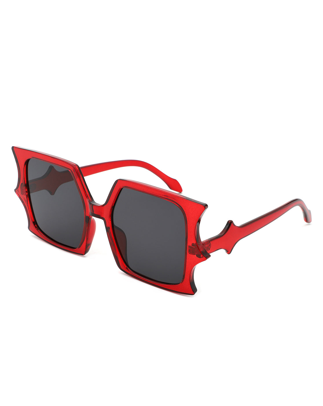 Cramilo Flat Top Bat Wing Irregular Sunglasses featuring a unique bat wing design with a flat top browline, lightweight plastic frames, and polycarbonate lenses.