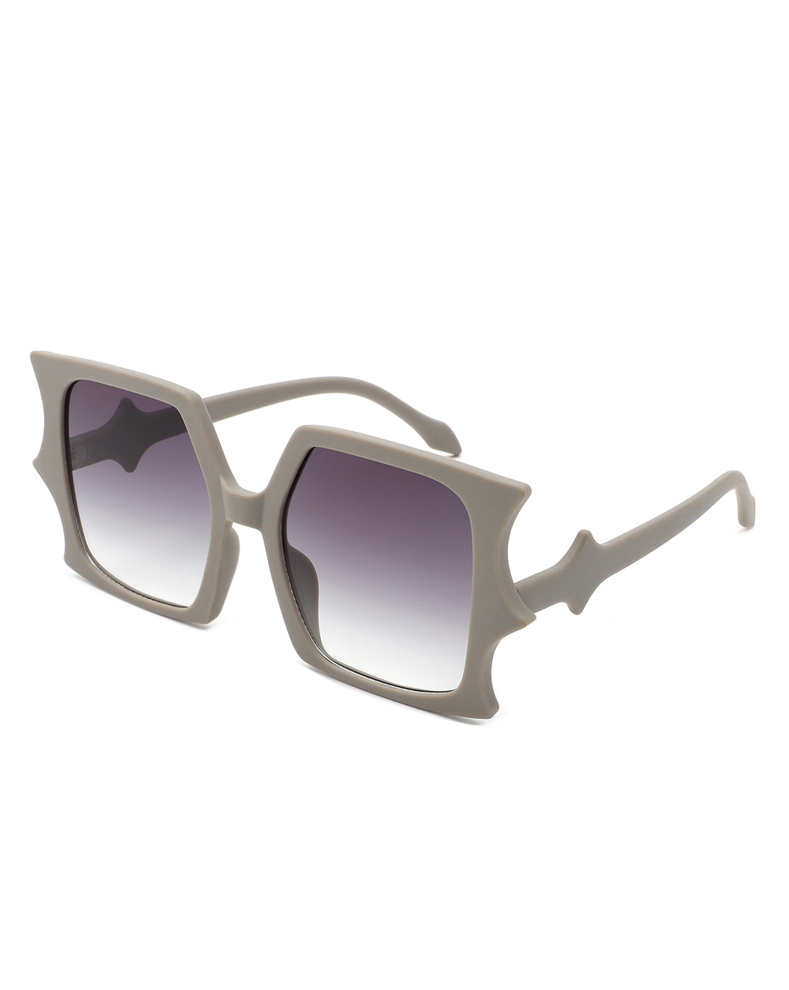 Cramilo Flat Top Bat Wing Irregular Sunglasses featuring a unique bat wing design with a flat top browline, lightweight plastic frames, and polycarbonate lenses.