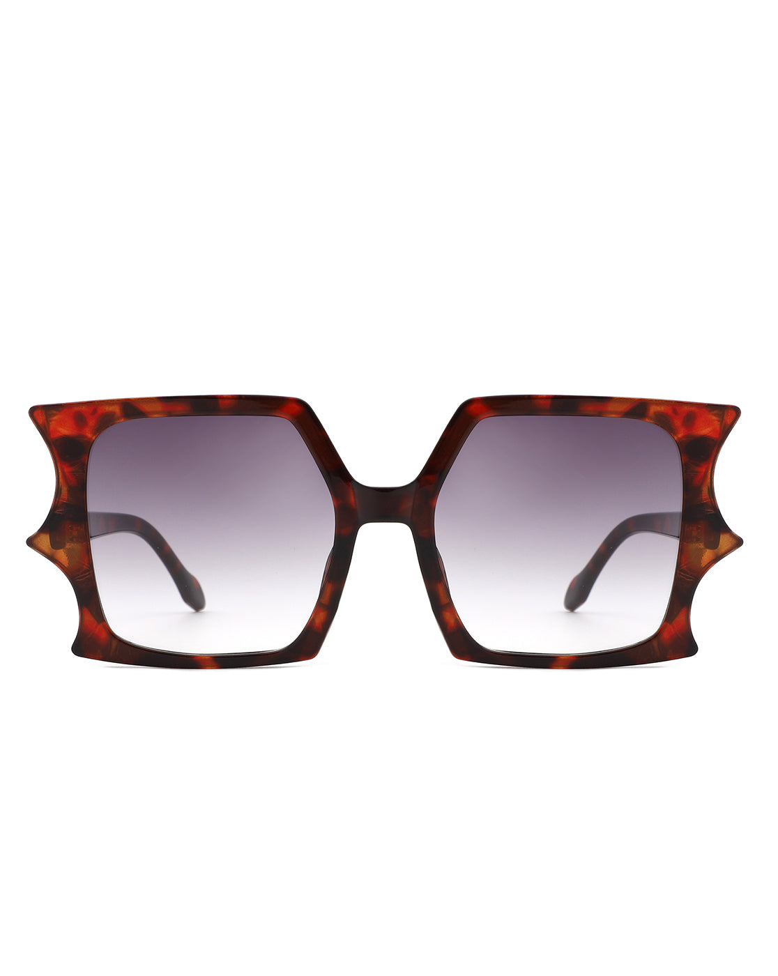 Cramilo Flat Top Bat Wing Irregular Sunglasses featuring a unique bat wing design with a flat top browline, lightweight plastic frames, and polycarbonate lenses.