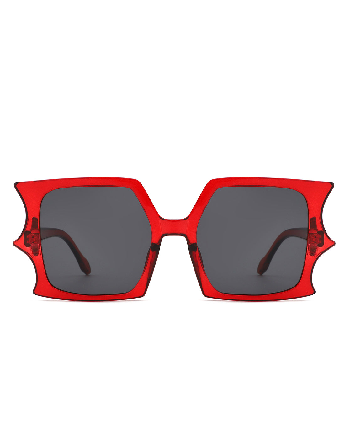 Cramilo Flat Top Bat Wing Irregular Sunglasses featuring a unique bat wing design with a flat top browline, lightweight plastic frames, and polycarbonate lenses.