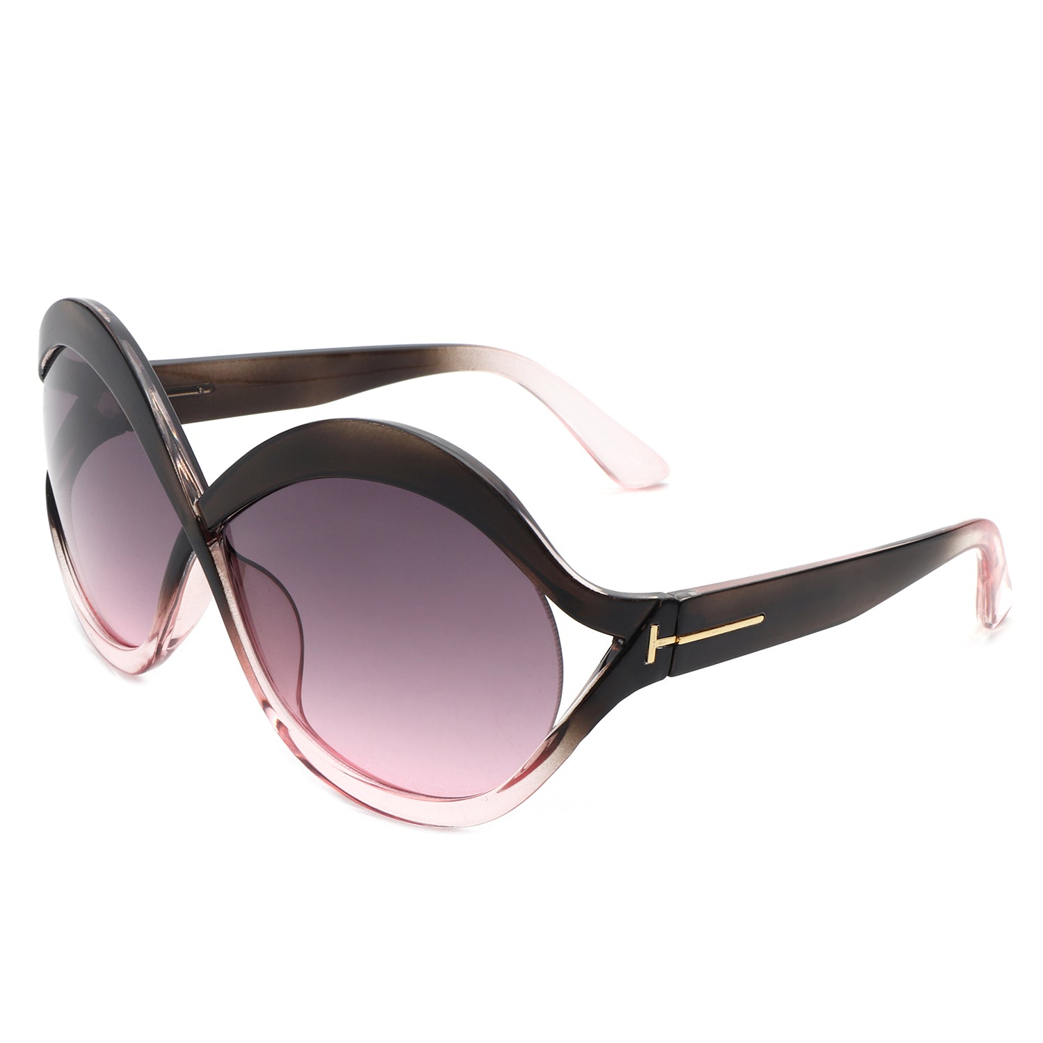 Sylvar Oversize Chic Oval Fashion Women Round Sunglasses with a stylish oversized design, featuring a plastic frame and PC lenses.