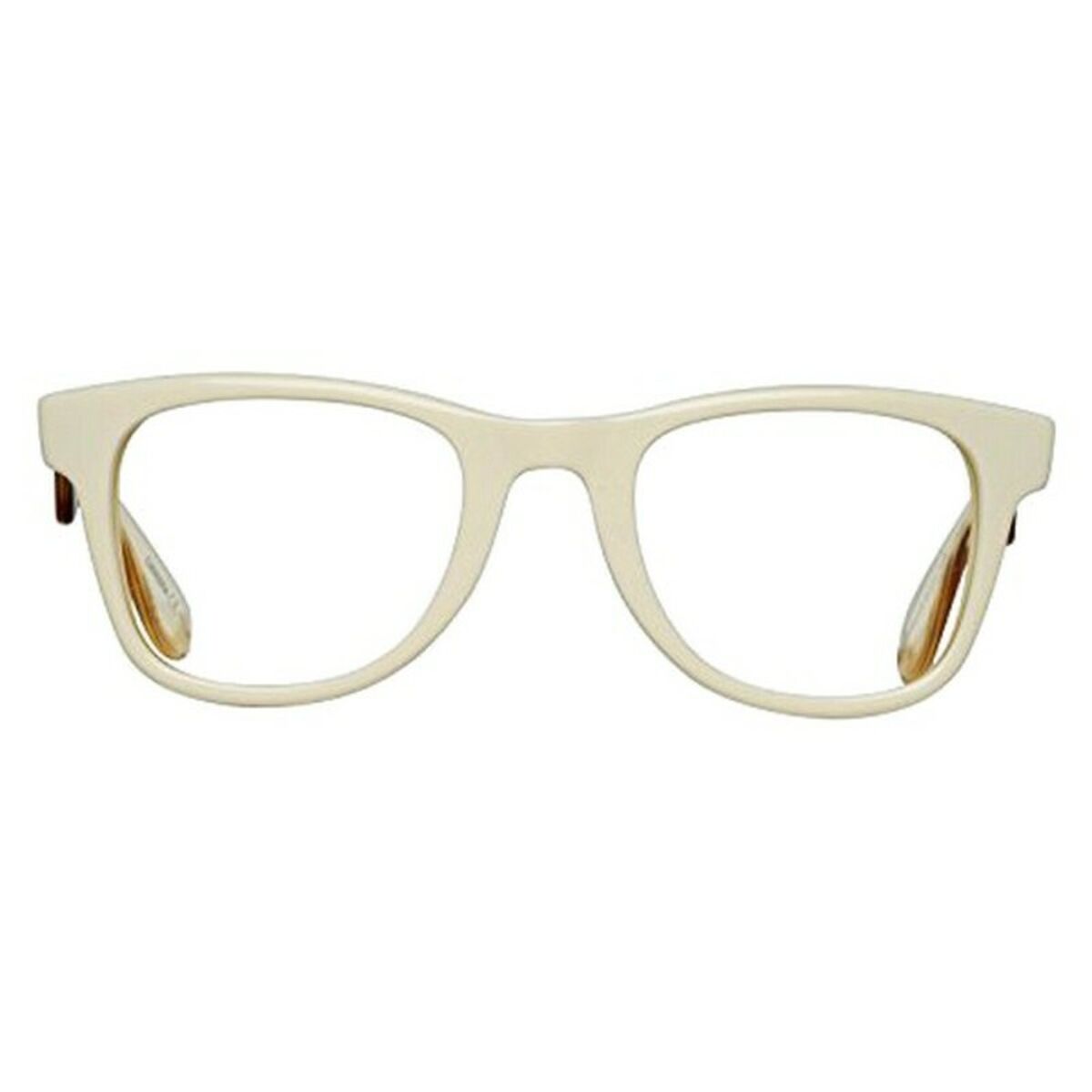 Beige cat-eye eyeglasses frames.