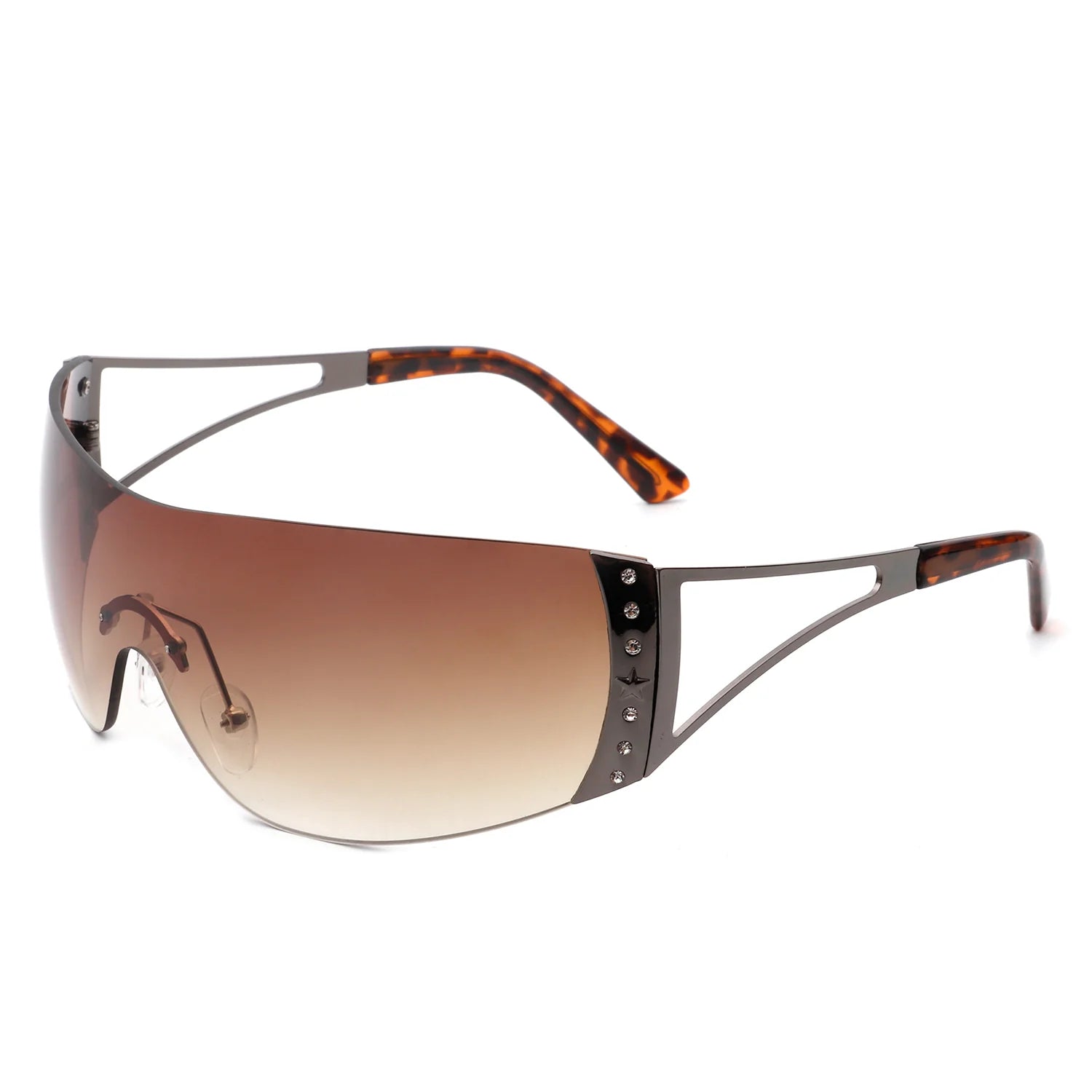 Vaeris Rimless Rectangle Chic Rhinestone Luxury Sunglasses featuring a stylish rimless design with rhinestone accents, perfect for fashion-forward individuals.