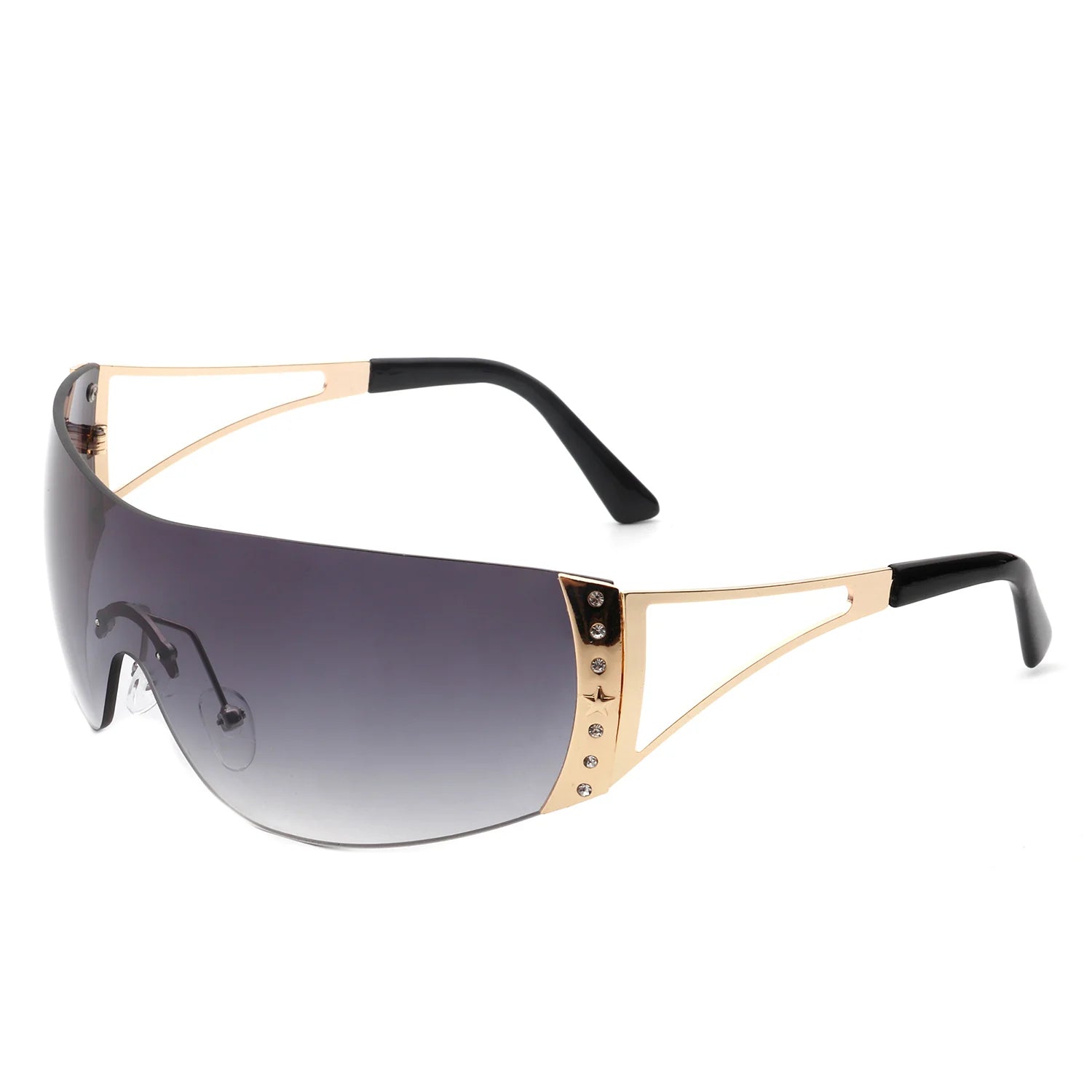 Vaeris Rimless Rectangle Chic Rhinestone Luxury Sunglasses featuring a stylish rimless design with rhinestone accents, perfect for fashion-forward individuals.