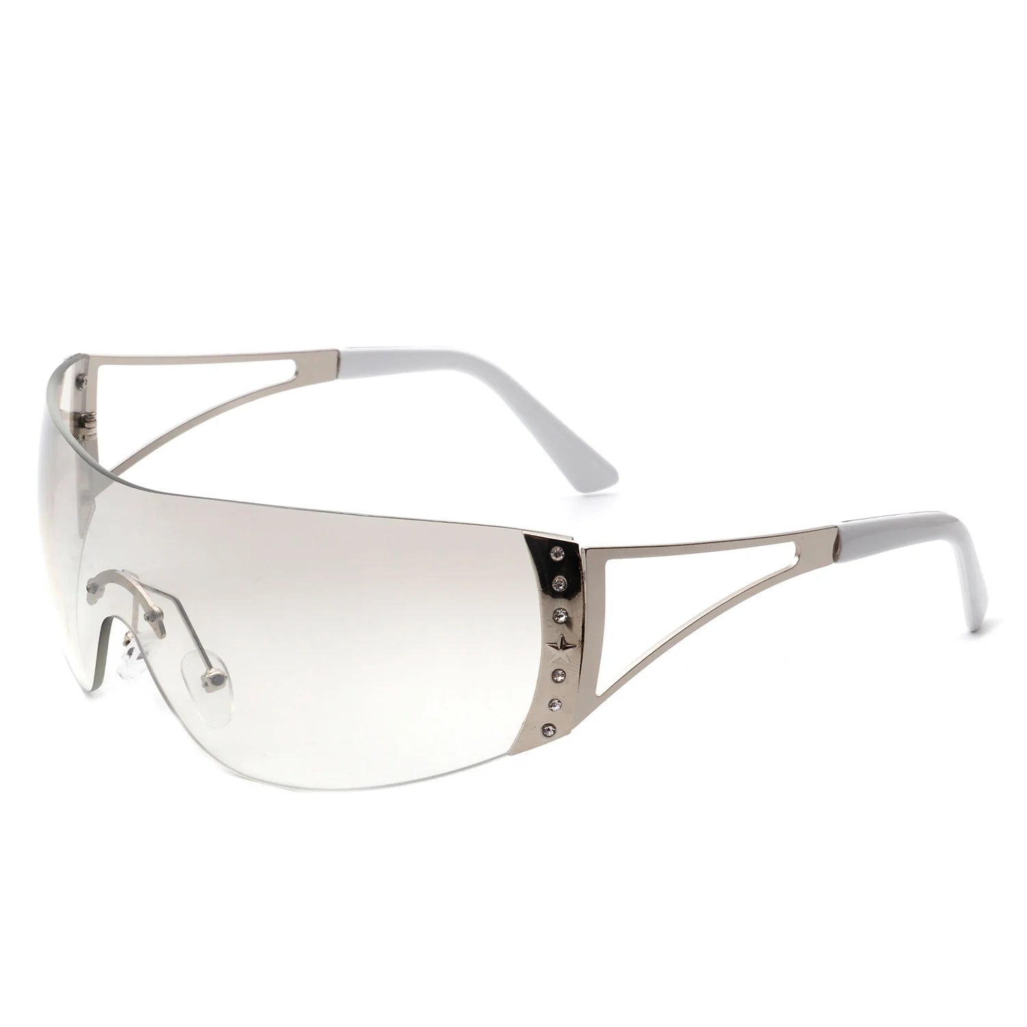 Vaeris Rimless Rectangle Chic Rhinestone Luxury Sunglasses featuring a stylish rimless design with rhinestone accents, perfect for fashion-forward individuals.