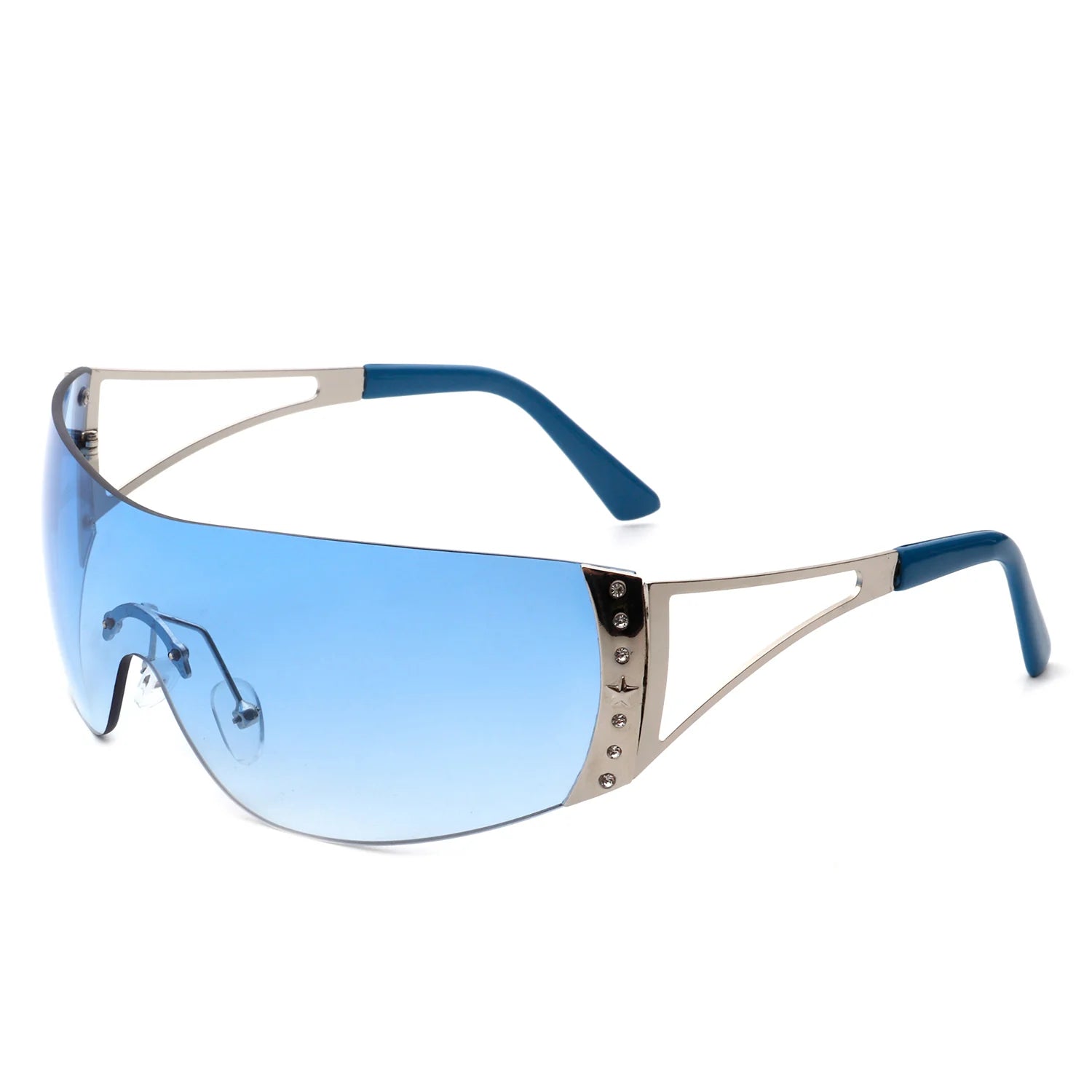 Vaeris Rimless Rectangle Chic Rhinestone Luxury Sunglasses featuring a stylish rimless design with rhinestone accents, perfect for fashion-forward individuals.