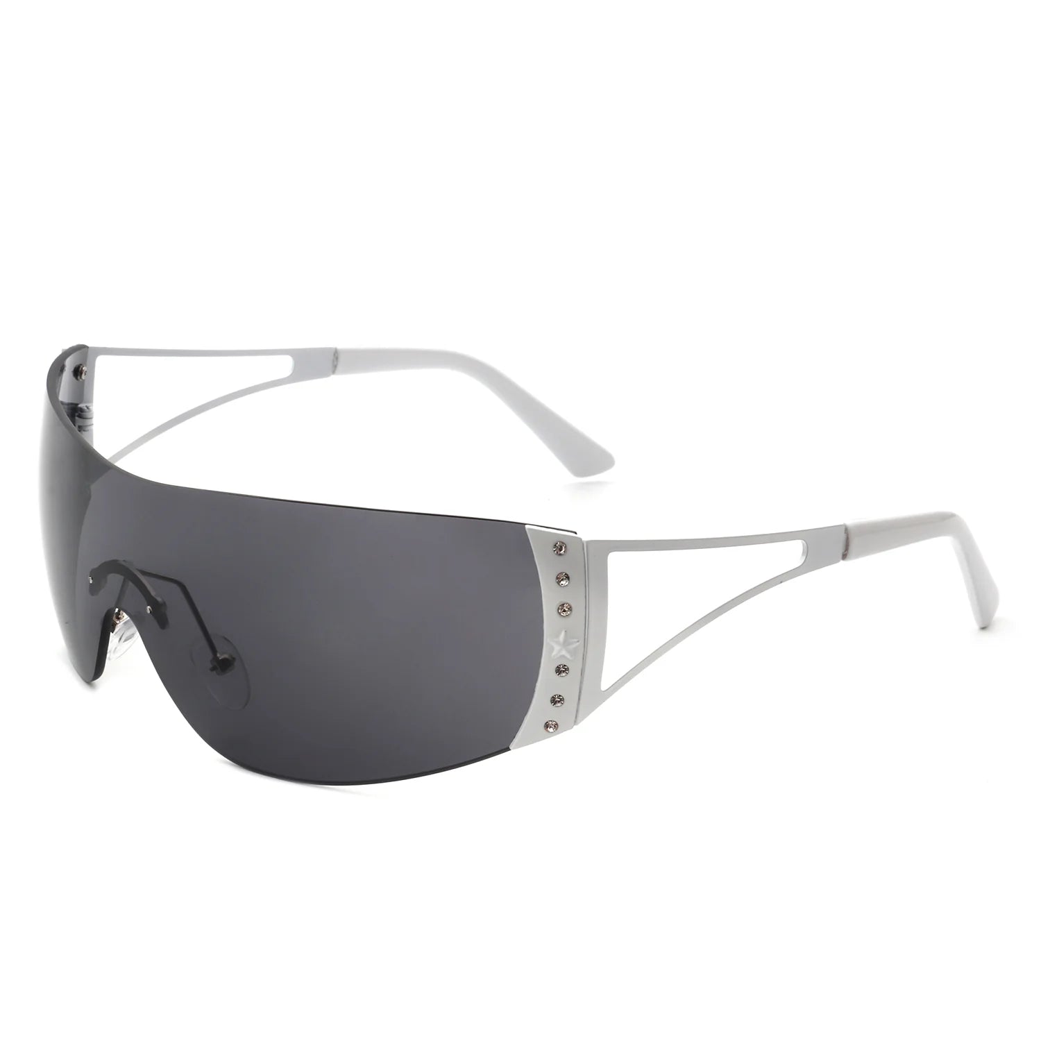 Vaeris Rimless Rectangle Chic Rhinestone Luxury Sunglasses featuring a stylish rimless design with rhinestone accents, perfect for fashion-forward individuals.