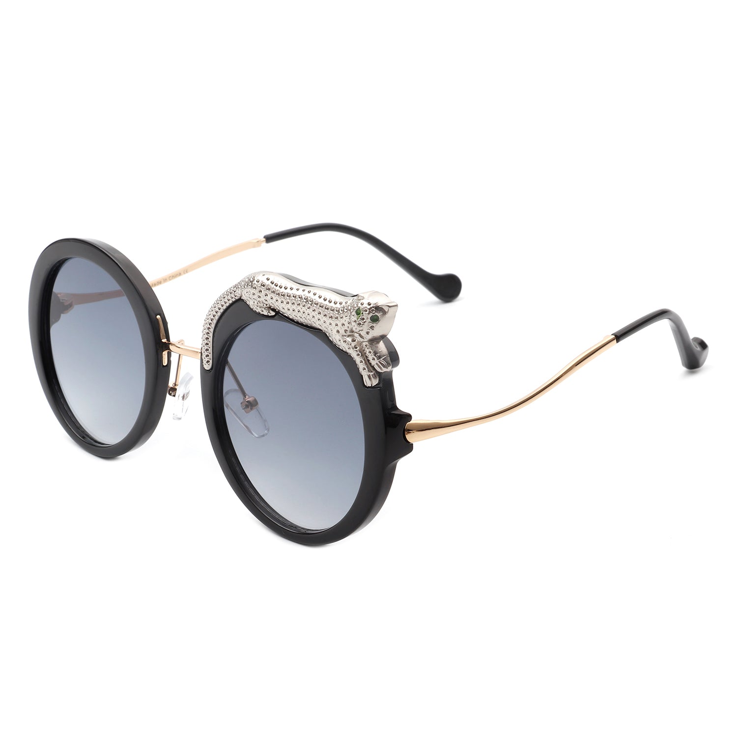 Yellowze Women Circle Oversize Fashion Round Sunglasses featuring a stylish leopard print design and a durable metal and plastic frame.