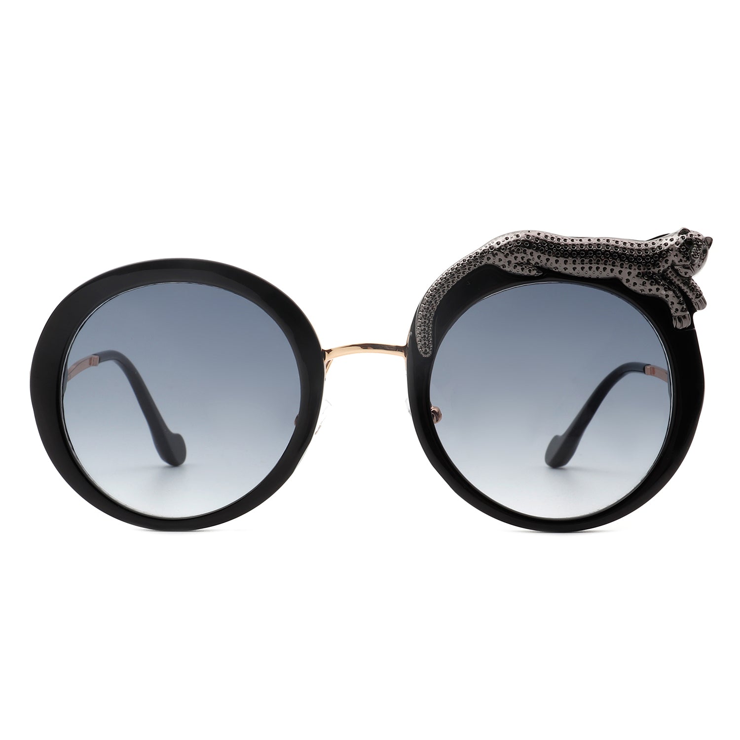 Yellowze Women Circle Oversize Fashion Round Sunglasses featuring a stylish leopard print design and a durable metal and plastic frame.