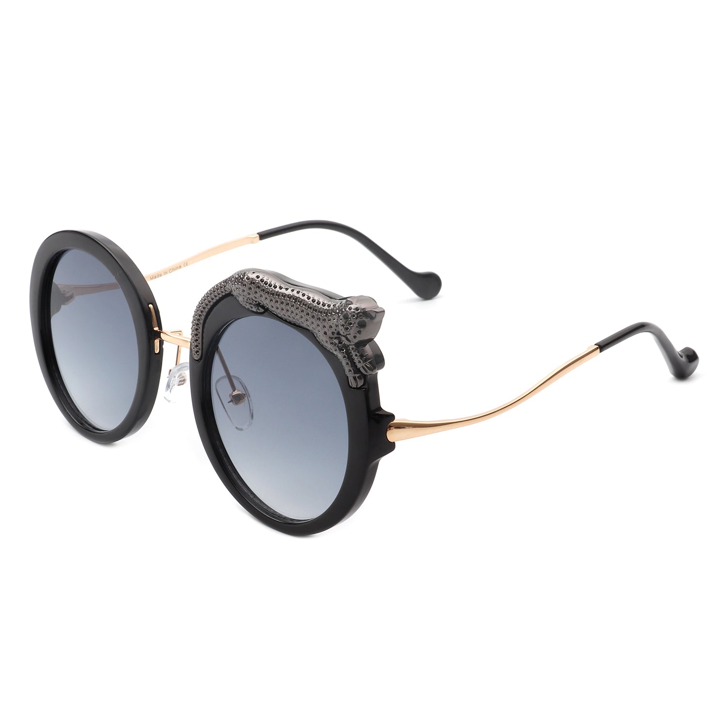 Yellowze Women Circle Oversize Fashion Round Sunglasses featuring a stylish leopard print design and a durable metal and plastic frame.