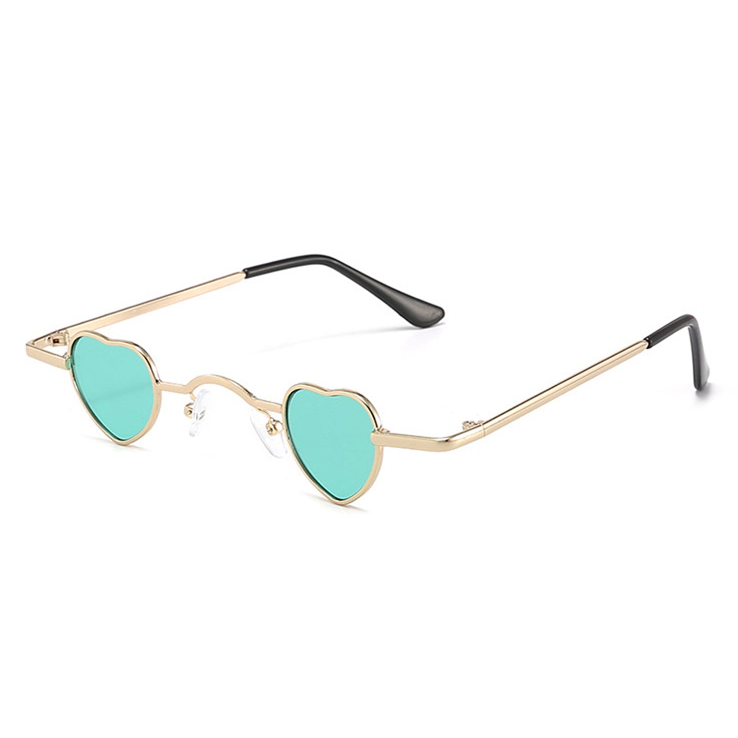 Zyral heart-shaped tinted mini sunglasses with a sleek metal frame and vibrant lenses, perfect for stylish sun protection.