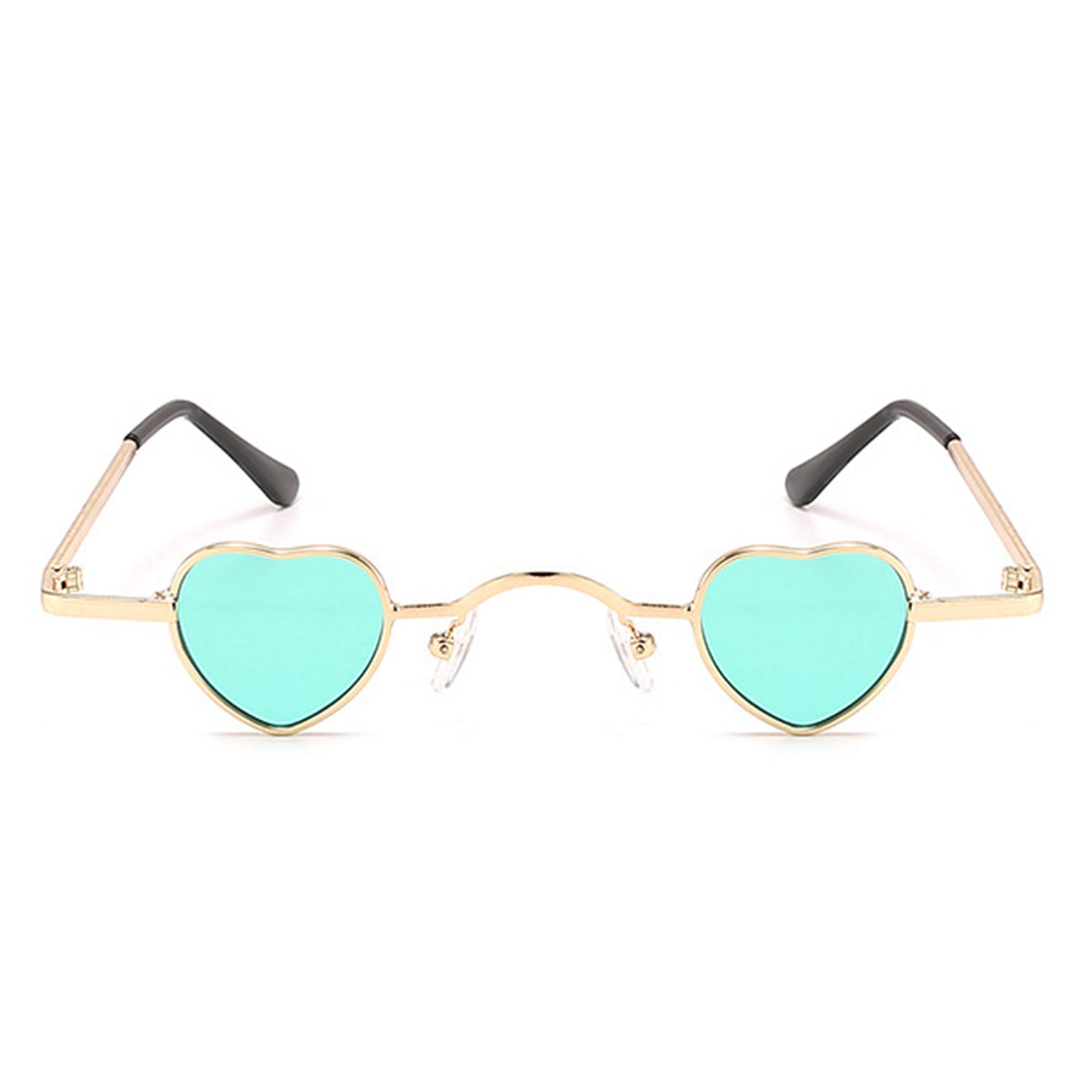 Zyral heart-shaped tinted mini sunglasses with a sleek metal frame and vibrant lenses, perfect for stylish sun protection.