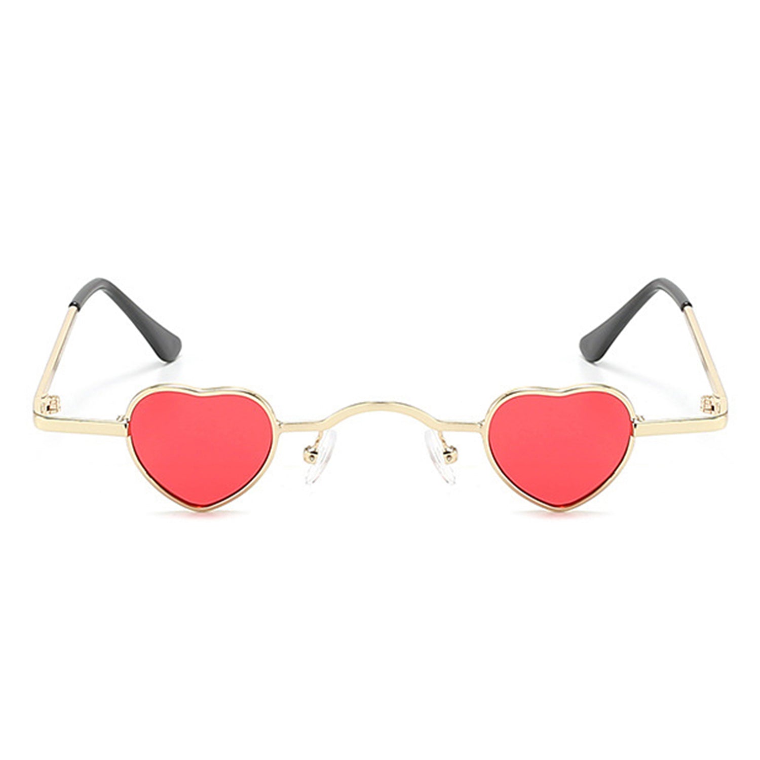 Zyral heart-shaped tinted mini sunglasses with a sleek metal frame and vibrant lenses, perfect for stylish sun protection.