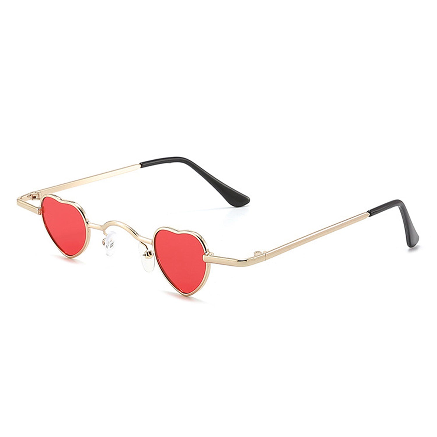 Zyral heart-shaped tinted mini sunglasses with a sleek metal frame and vibrant lenses, perfect for stylish sun protection.