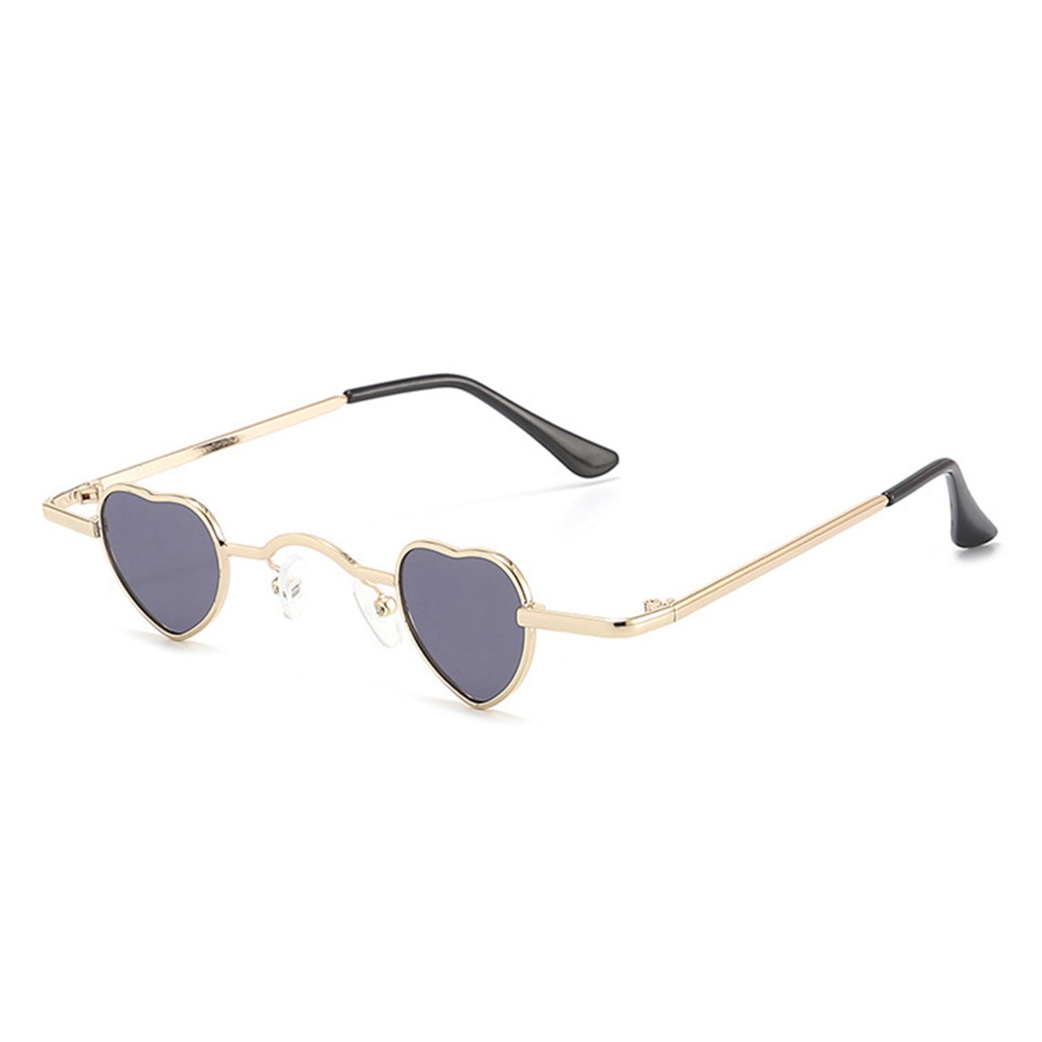 Zyral heart-shaped tinted mini sunglasses with a sleek metal frame and vibrant lenses, perfect for stylish sun protection.