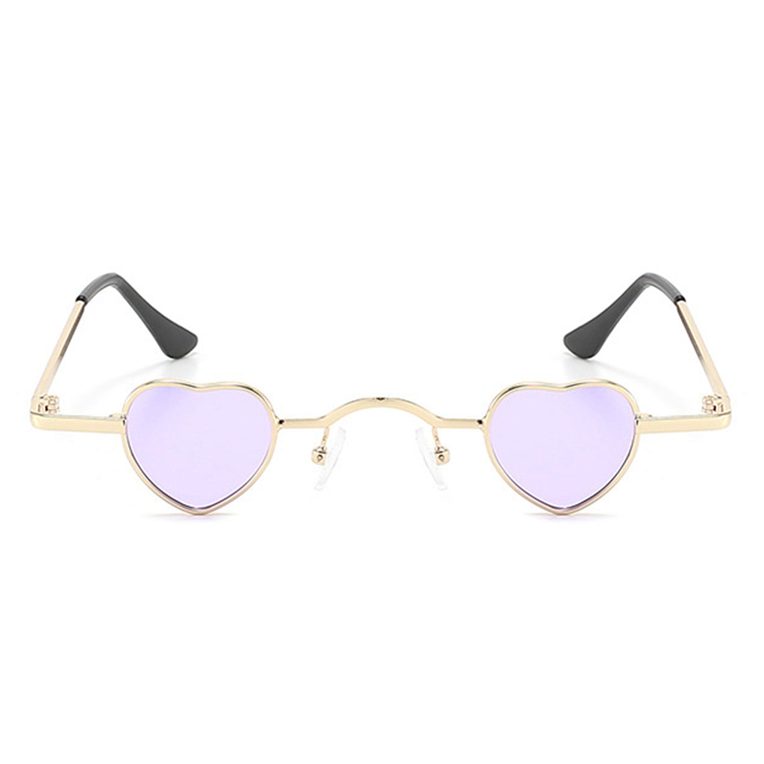 Zyral heart-shaped tinted mini sunglasses with a sleek metal frame and vibrant lenses, perfect for stylish sun protection.