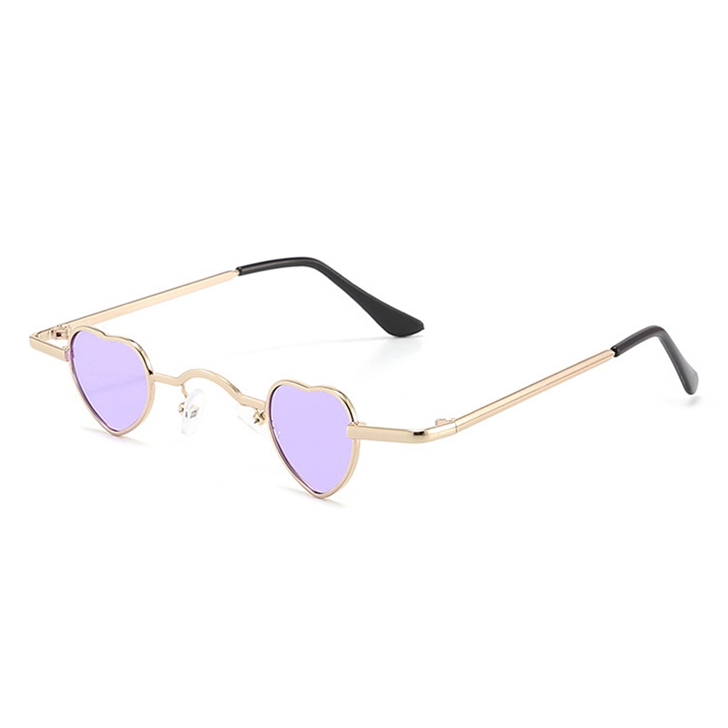 Zyral heart-shaped tinted mini sunglasses with a sleek metal frame and vibrant lenses, perfect for stylish sun protection.