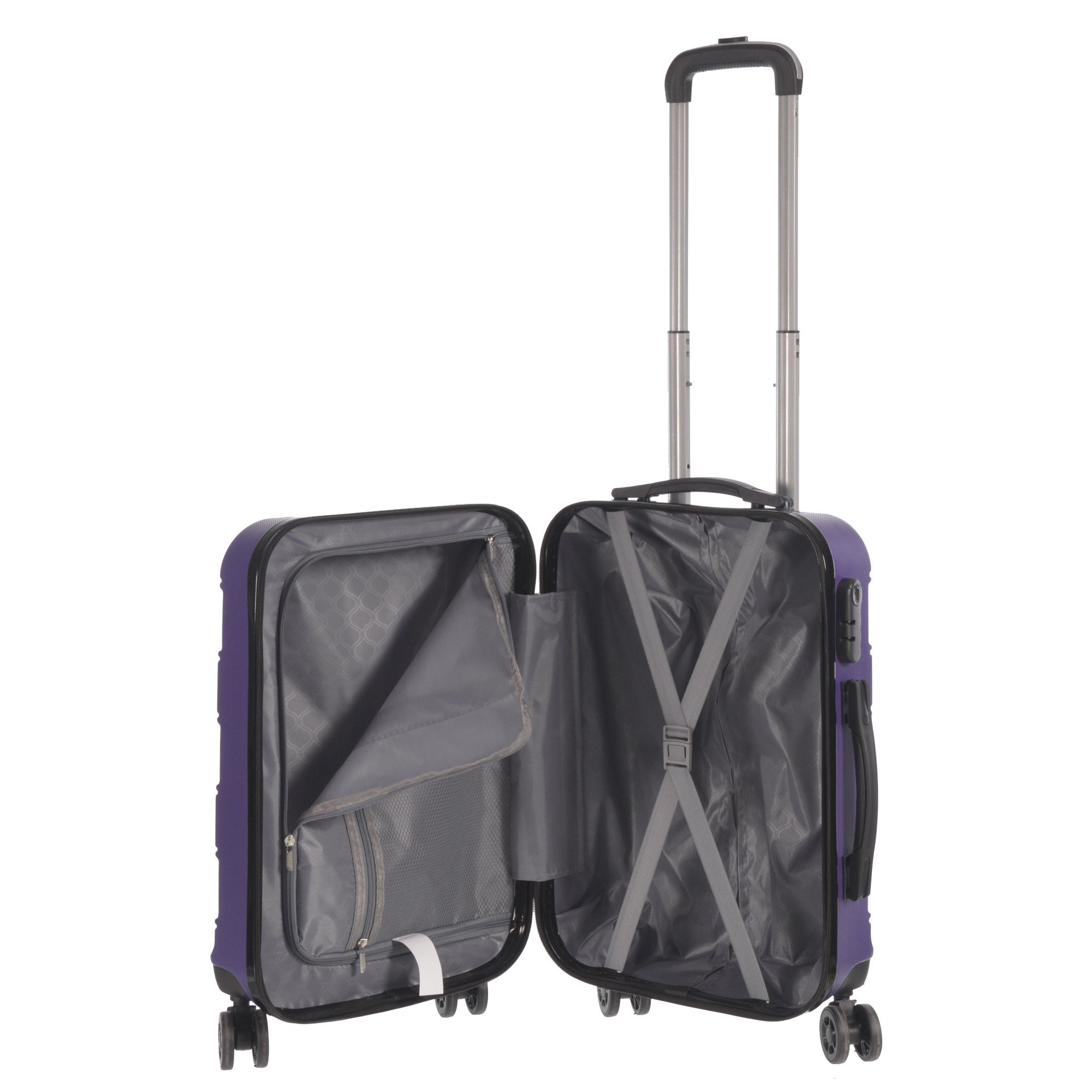 20-inch carry-on luggage from the Deco Collection in various colors, showcasing its stylish design and durable features.