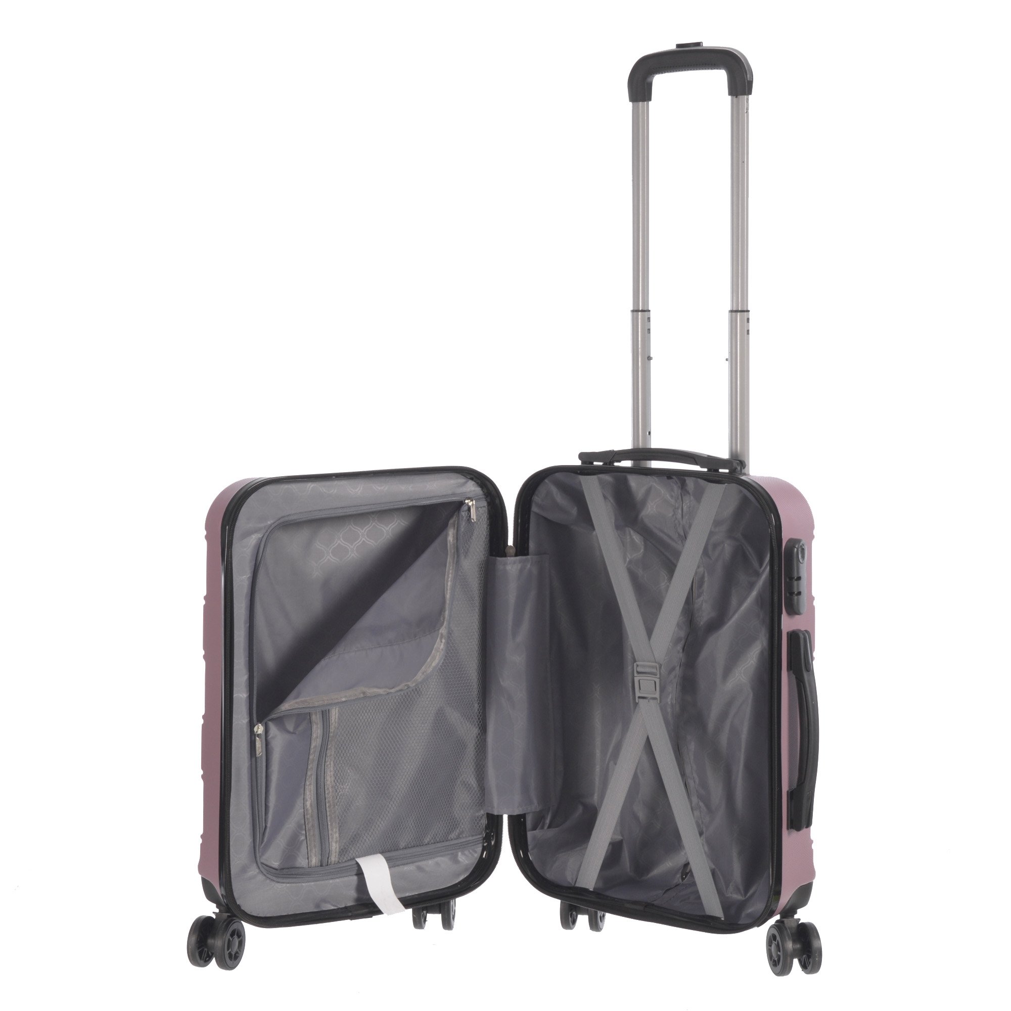 20-inch carry-on luggage from the Deco Collection in various colors, showcasing its stylish design and durable features.