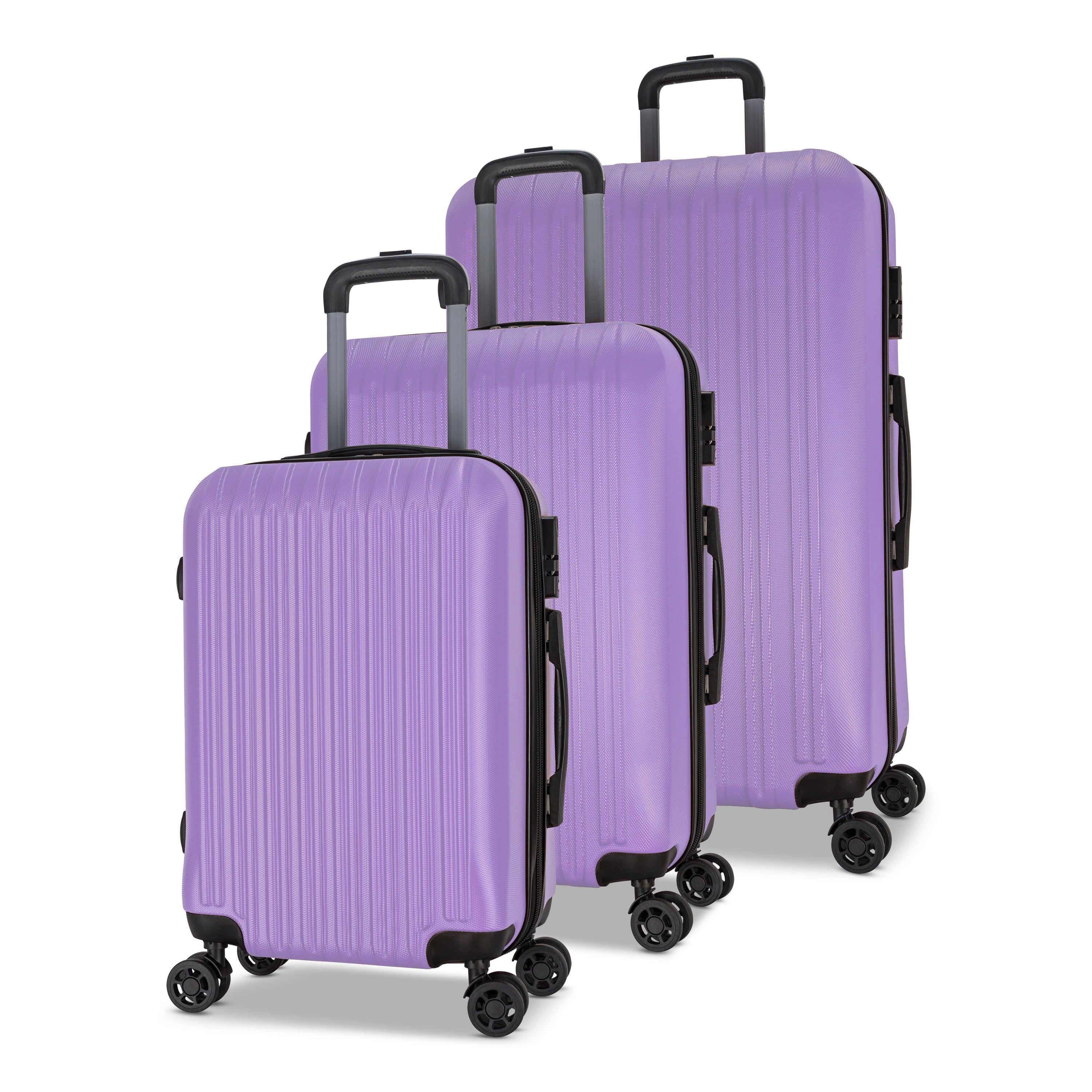 3 Piece Luggage Set Grove Collection featuring durable ABS outer shell, spinner wheels, and vibrant color options.