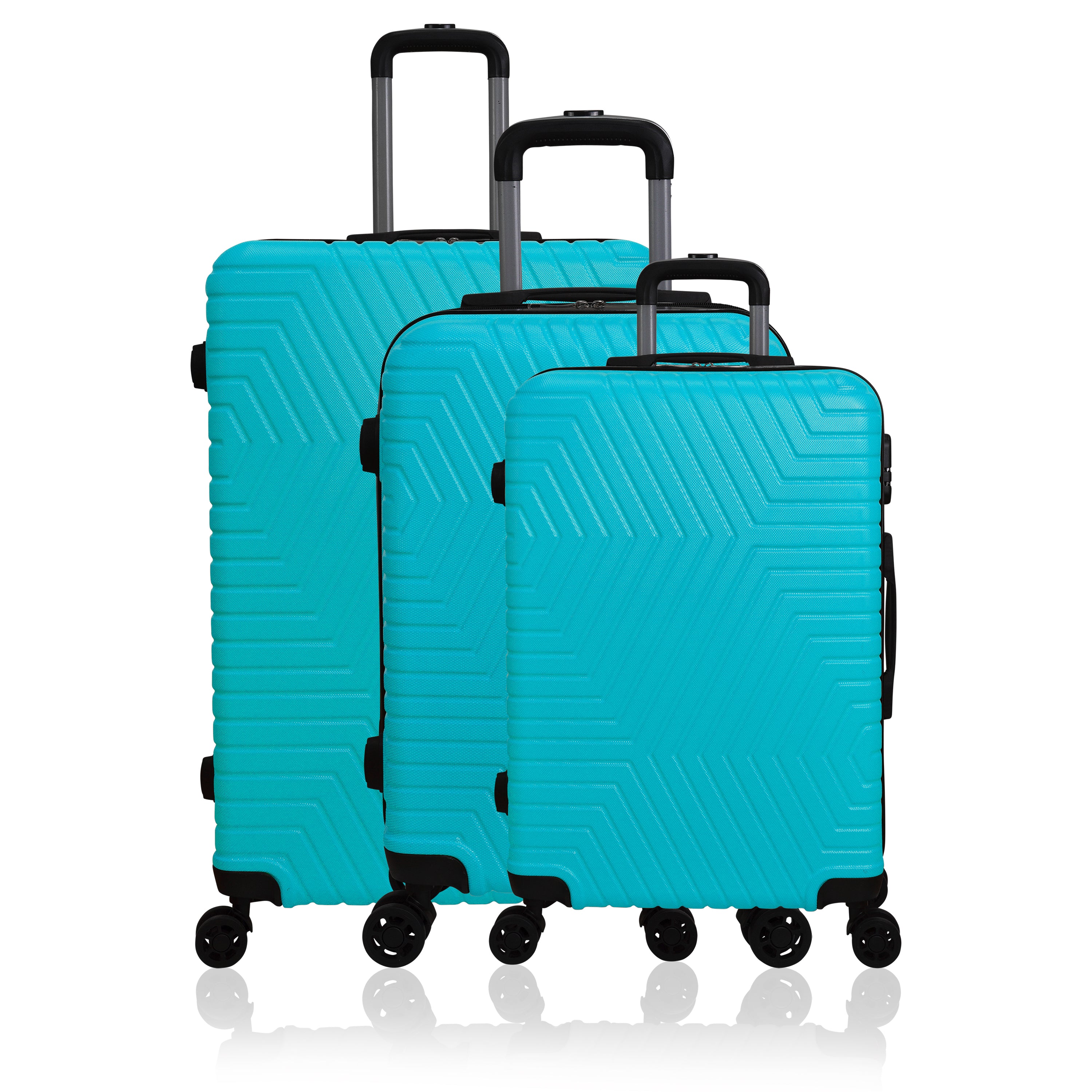 3 Piece Luggage Set Lattitude Collection featuring durable ABS outer shell, spinner wheels, and vibrant color options.