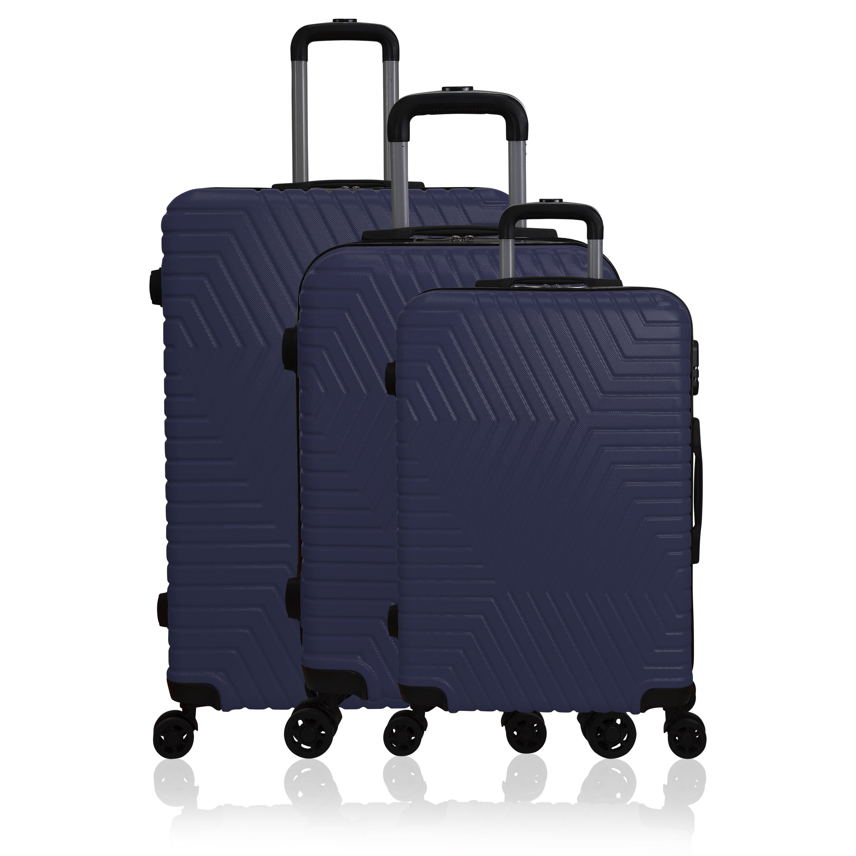 3 Piece Luggage Set Lattitude Collection featuring durable ABS outer shell, spinner wheels, and vibrant color options.