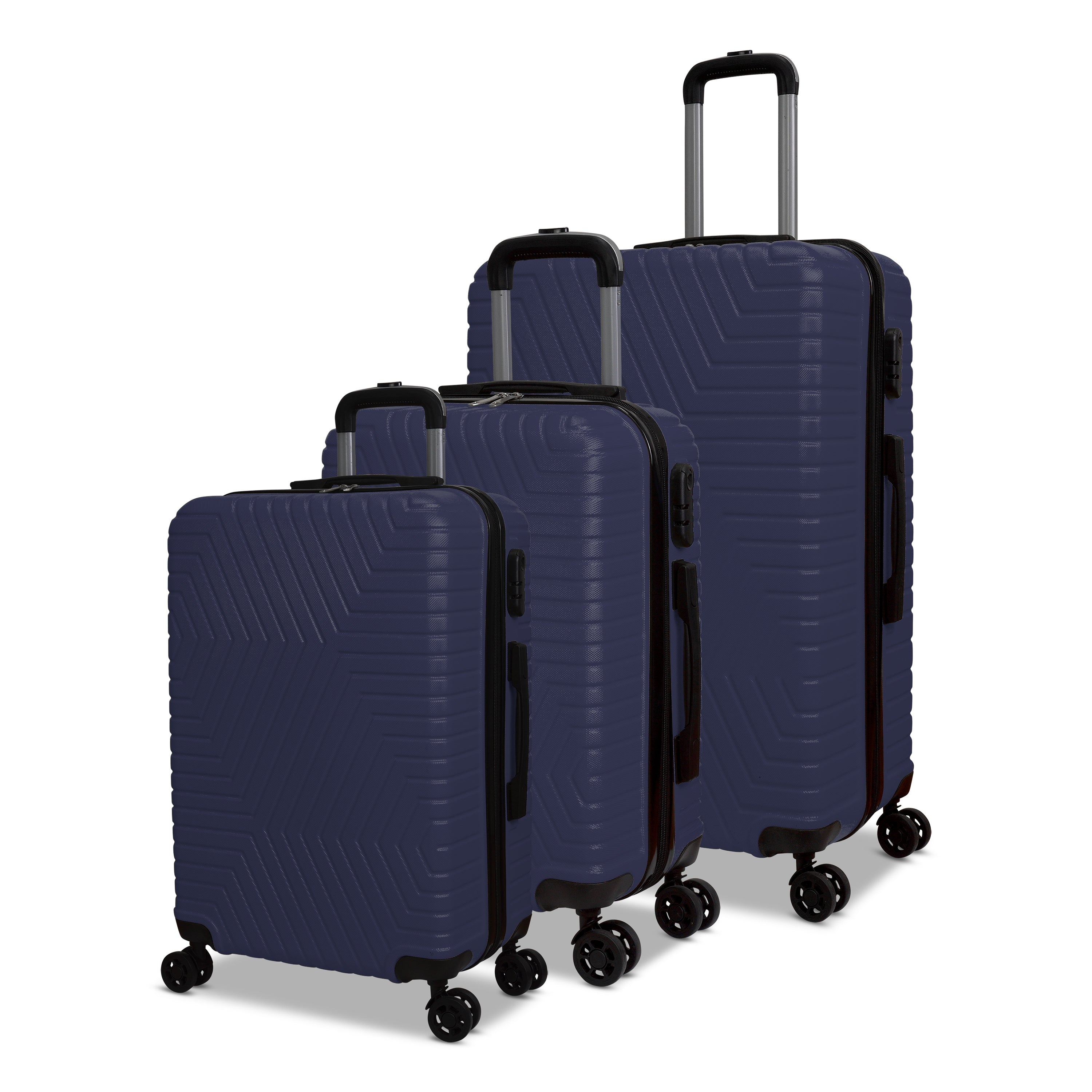 3 Piece Luggage Set Lattitude Collection featuring durable ABS outer shell, spinner wheels, and vibrant color options.