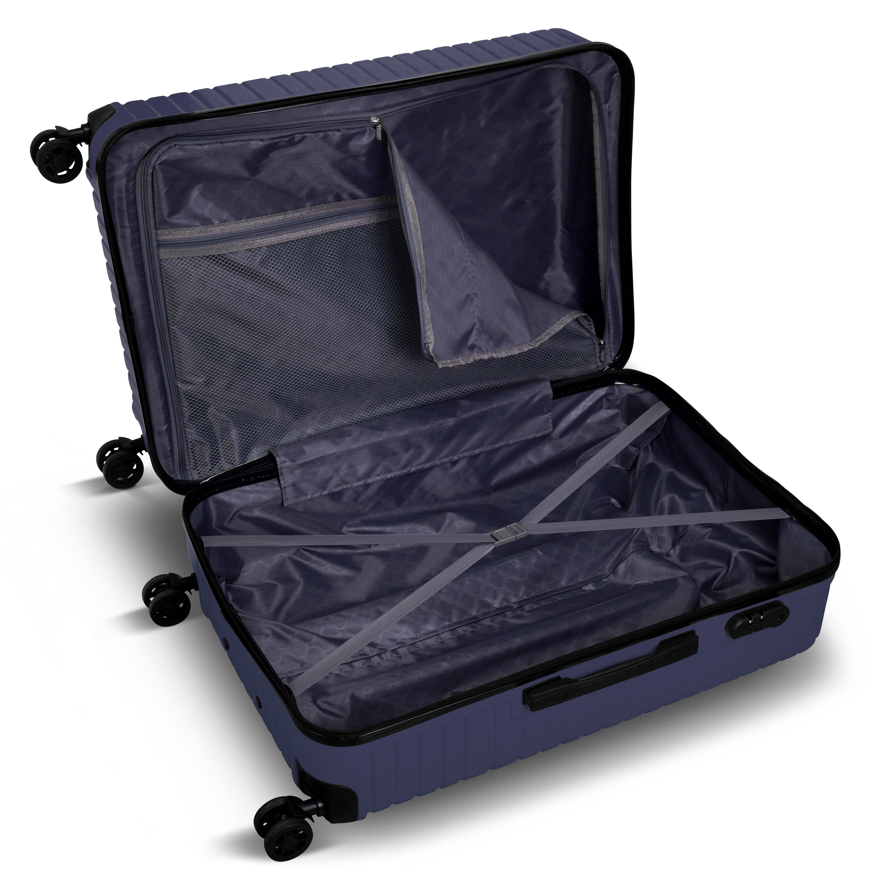 3 Piece Luggage Set Lattitude Collection featuring durable ABS outer shell, spinner wheels, and vibrant color options.