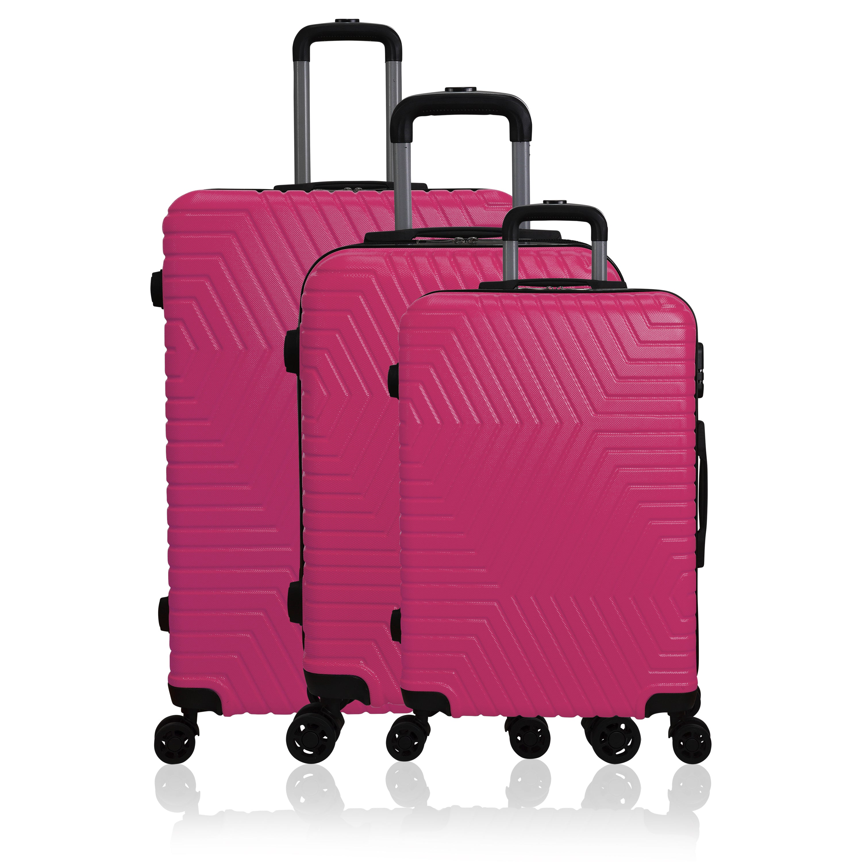 3 Piece Luggage Set Lattitude Collection featuring durable ABS outer shell, spinner wheels, and vibrant color options.