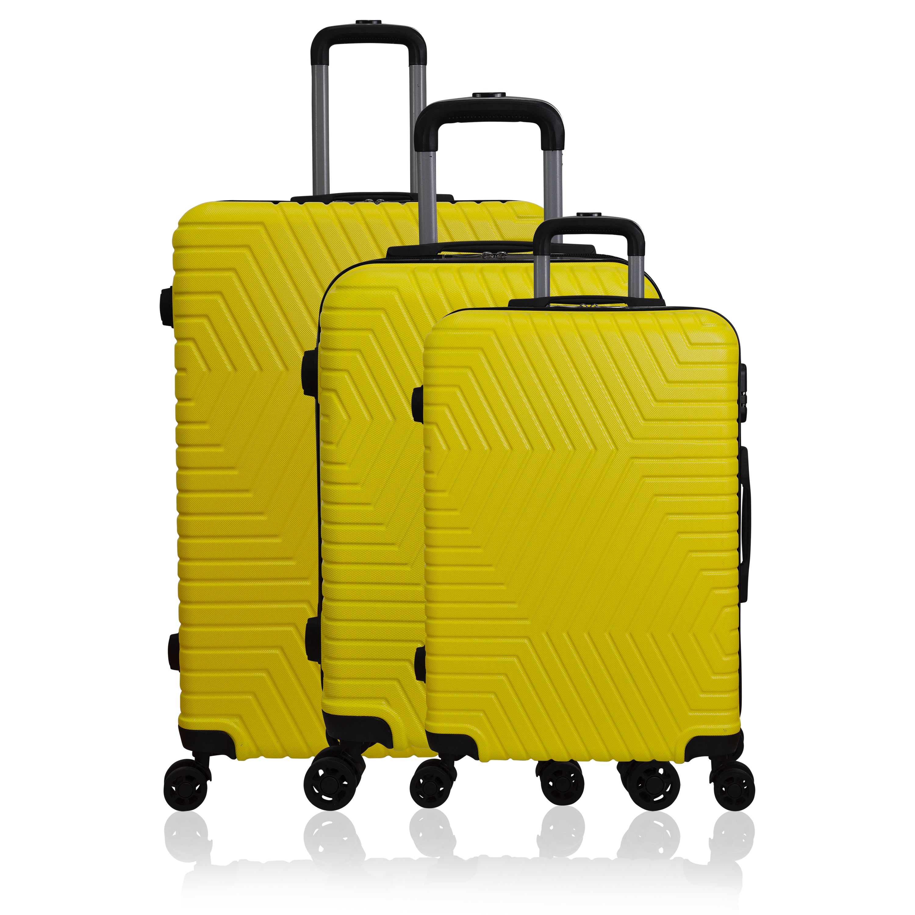 3 Piece Luggage Set Lattitude Collection featuring durable ABS outer shell, spinner wheels, and vibrant color options.