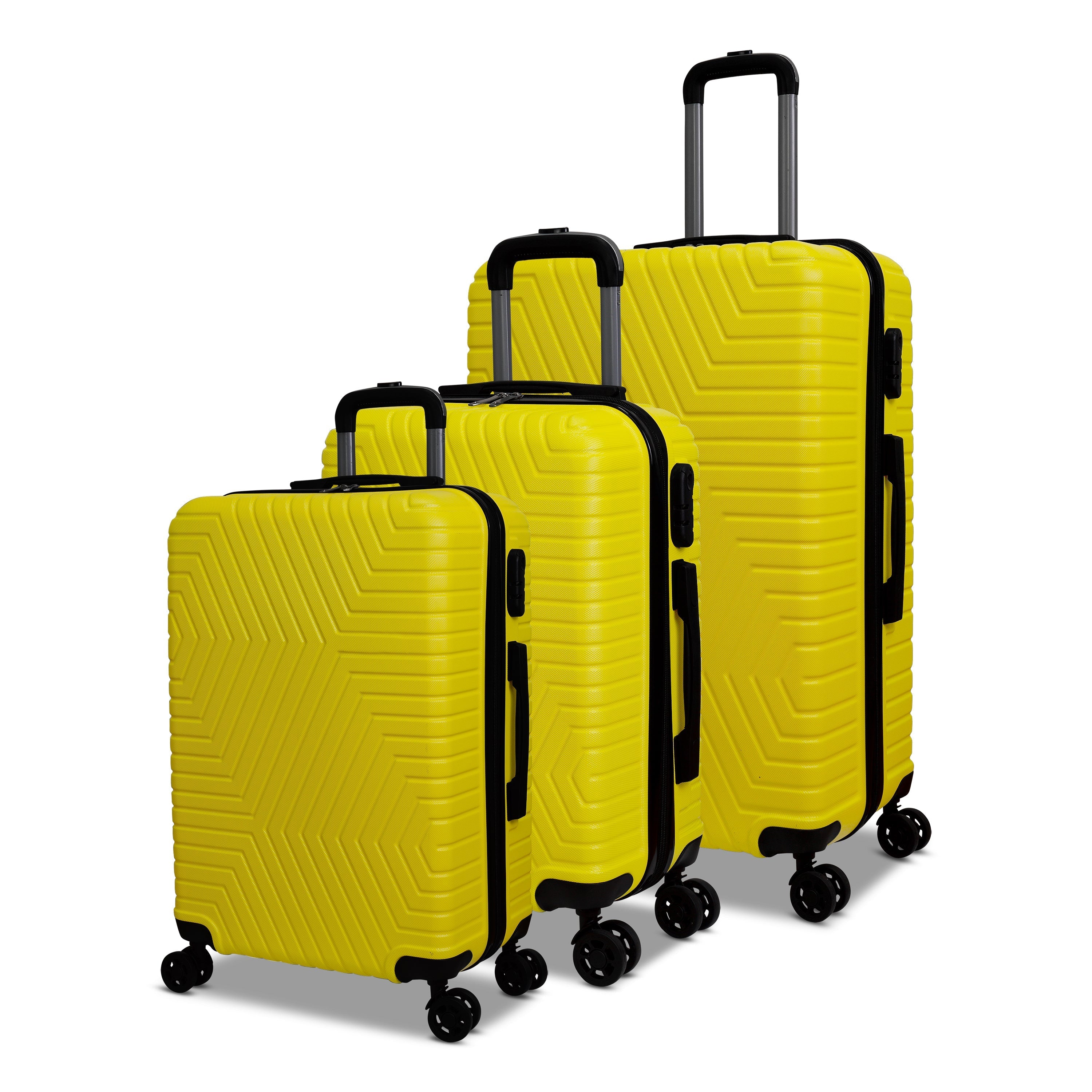 3 Piece Luggage Set Lattitude Collection featuring durable ABS outer shell, spinner wheels, and vibrant color options.