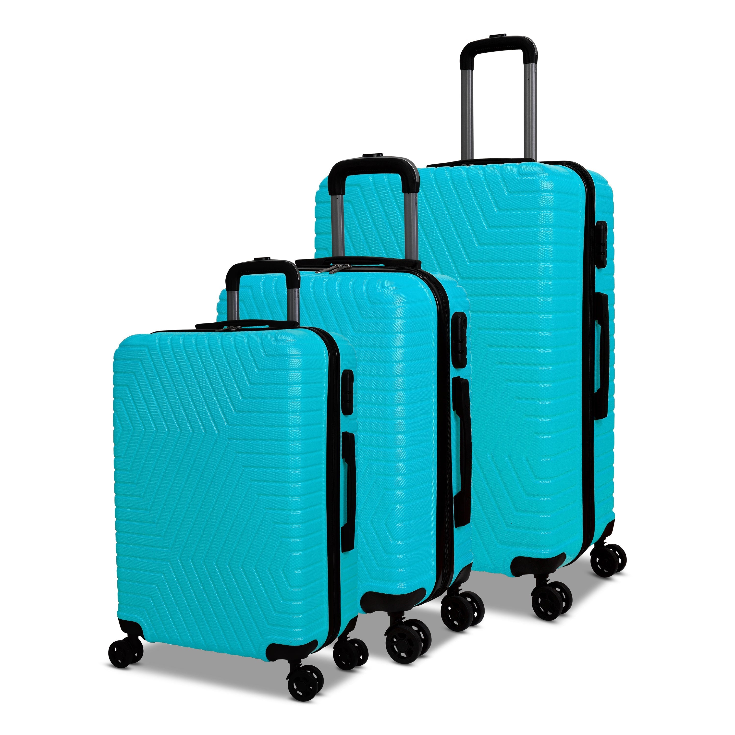 3 Piece Luggage Set Lattitude Collection featuring durable ABS outer shell, spinner wheels, and vibrant color options.