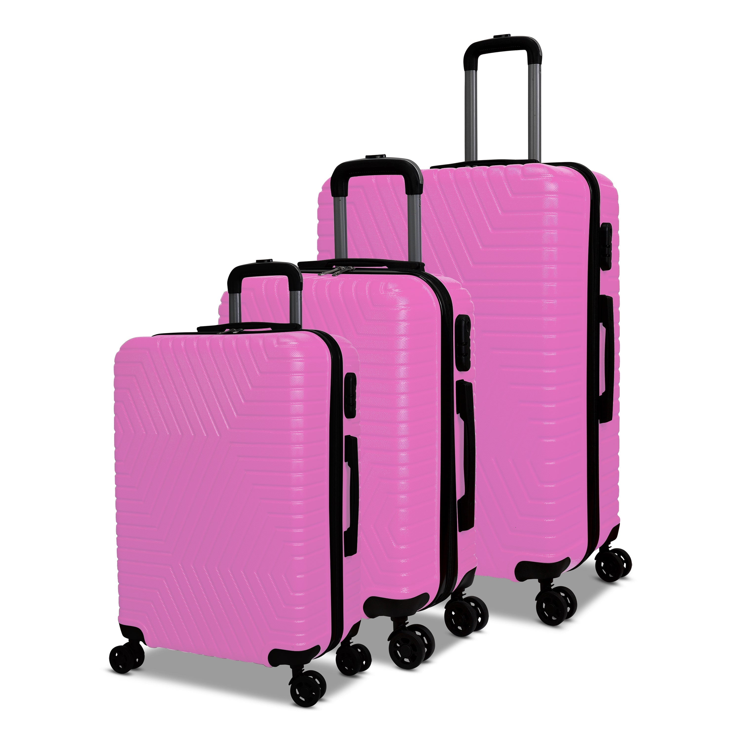 3 Piece Luggage Set Lattitude Collection featuring durable ABS outer shell, spinner wheels, and vibrant color options.