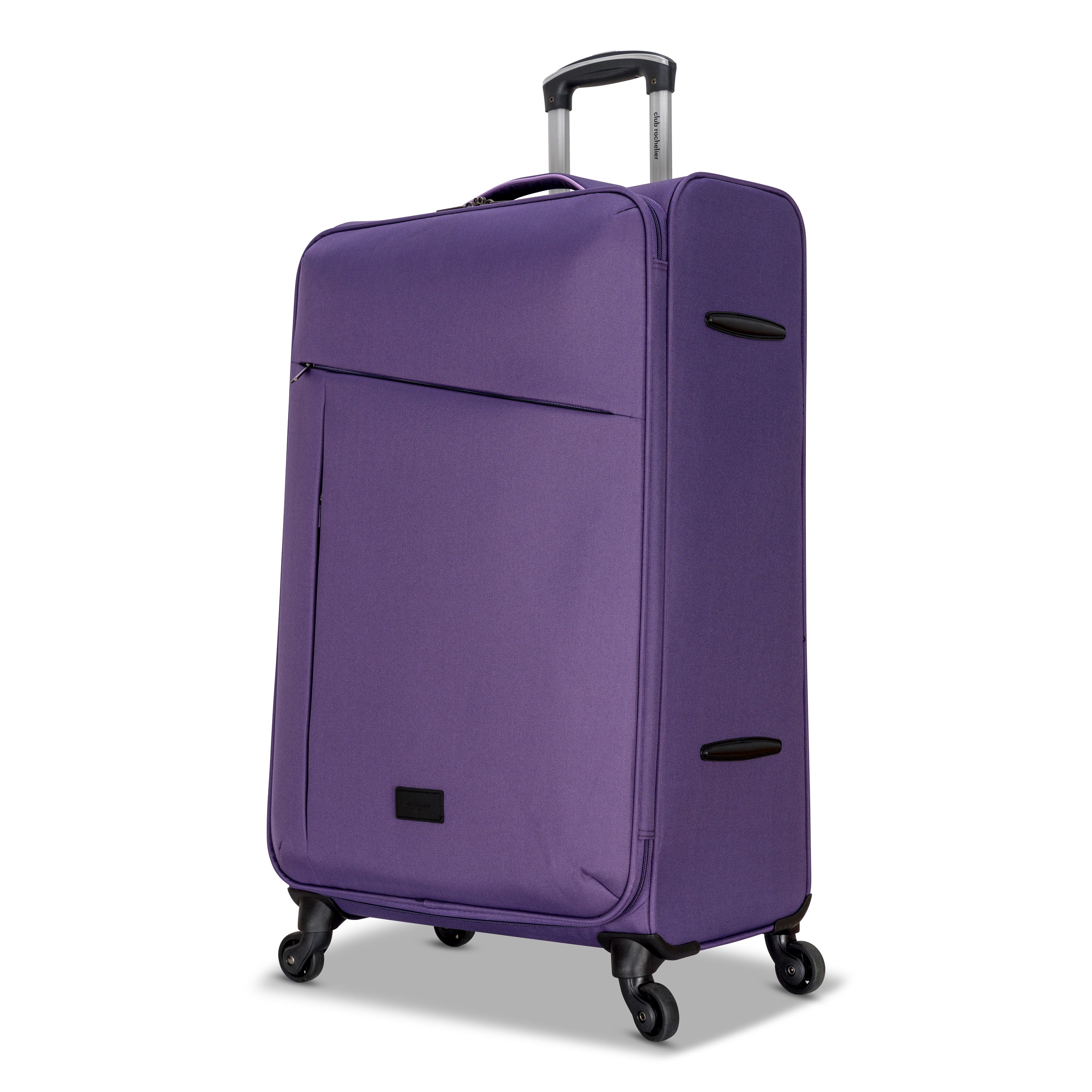 3 Piece Set Soft Side Luggage featuring contrast handles in three stylish colors, showcasing spinner wheels and organizational pockets.