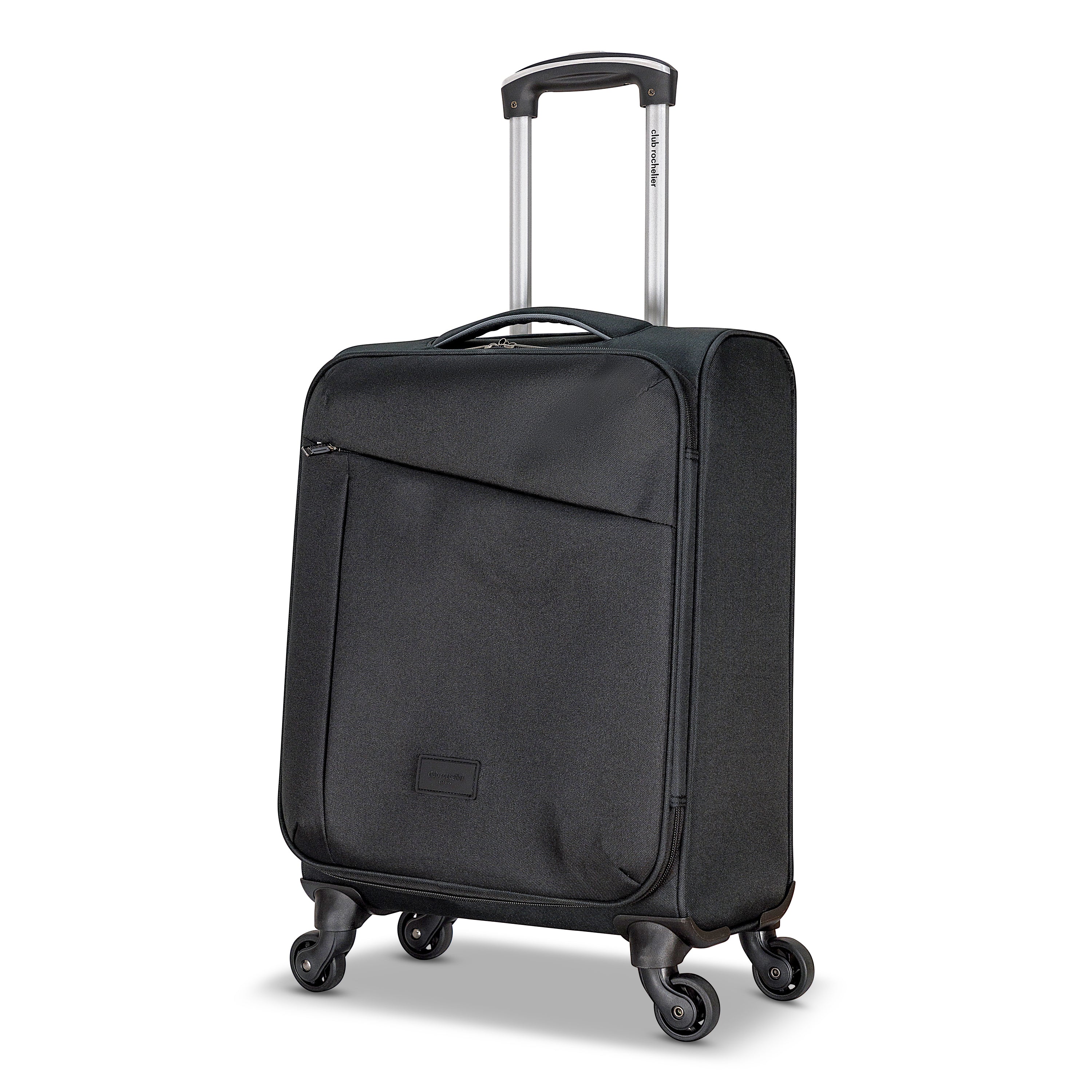 3 Piece Set Soft Side Luggage featuring contrast handles in three stylish colors, showcasing spinner wheels and organizational pockets.