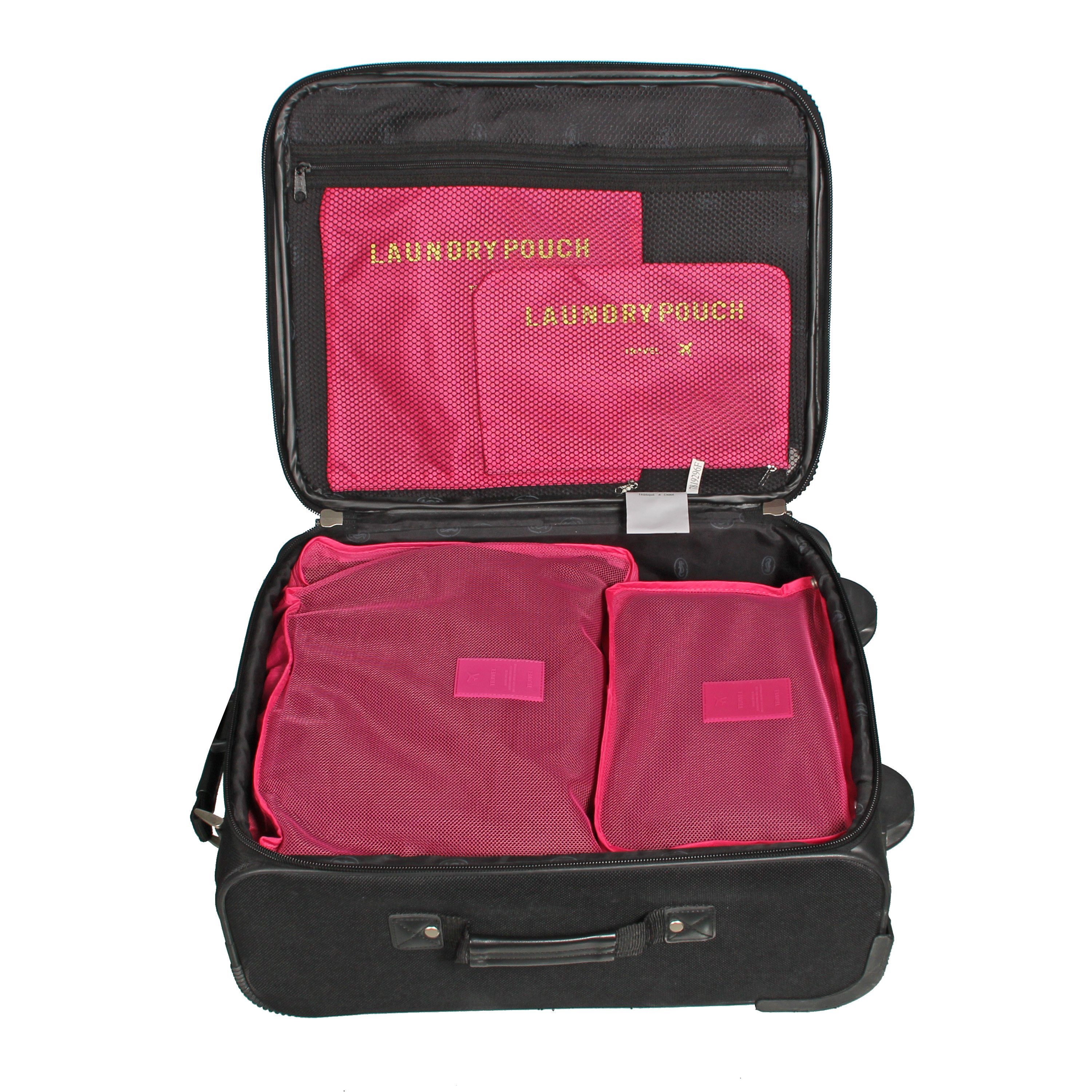 6 Piece Set Luggage Organizer in various sizes, made from durable ripstop fabric with mesh panels for visibility.