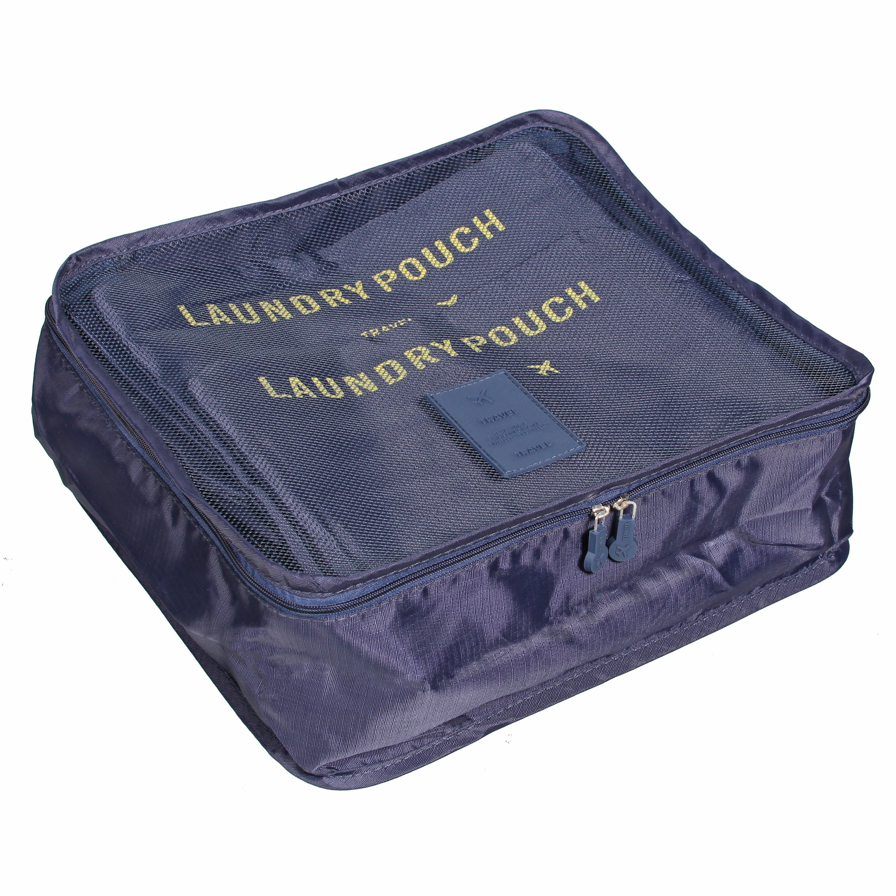 6 Piece Set Luggage Organizer in various sizes, made from durable ripstop fabric with mesh panels for visibility.