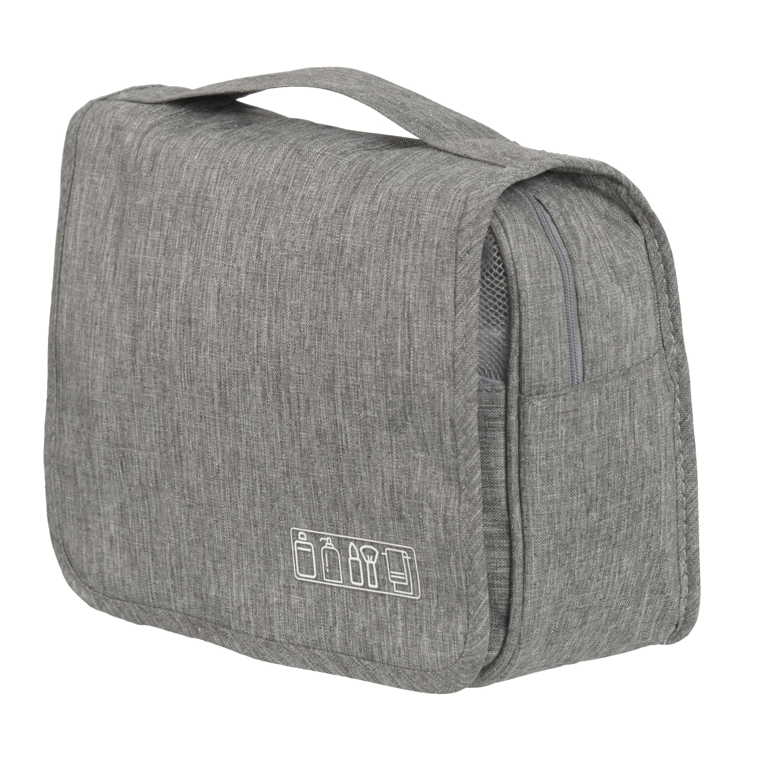 Deluxe Toiletry Bag featuring durable water-repellant material, multiple pockets, and a convenient top carry handle.