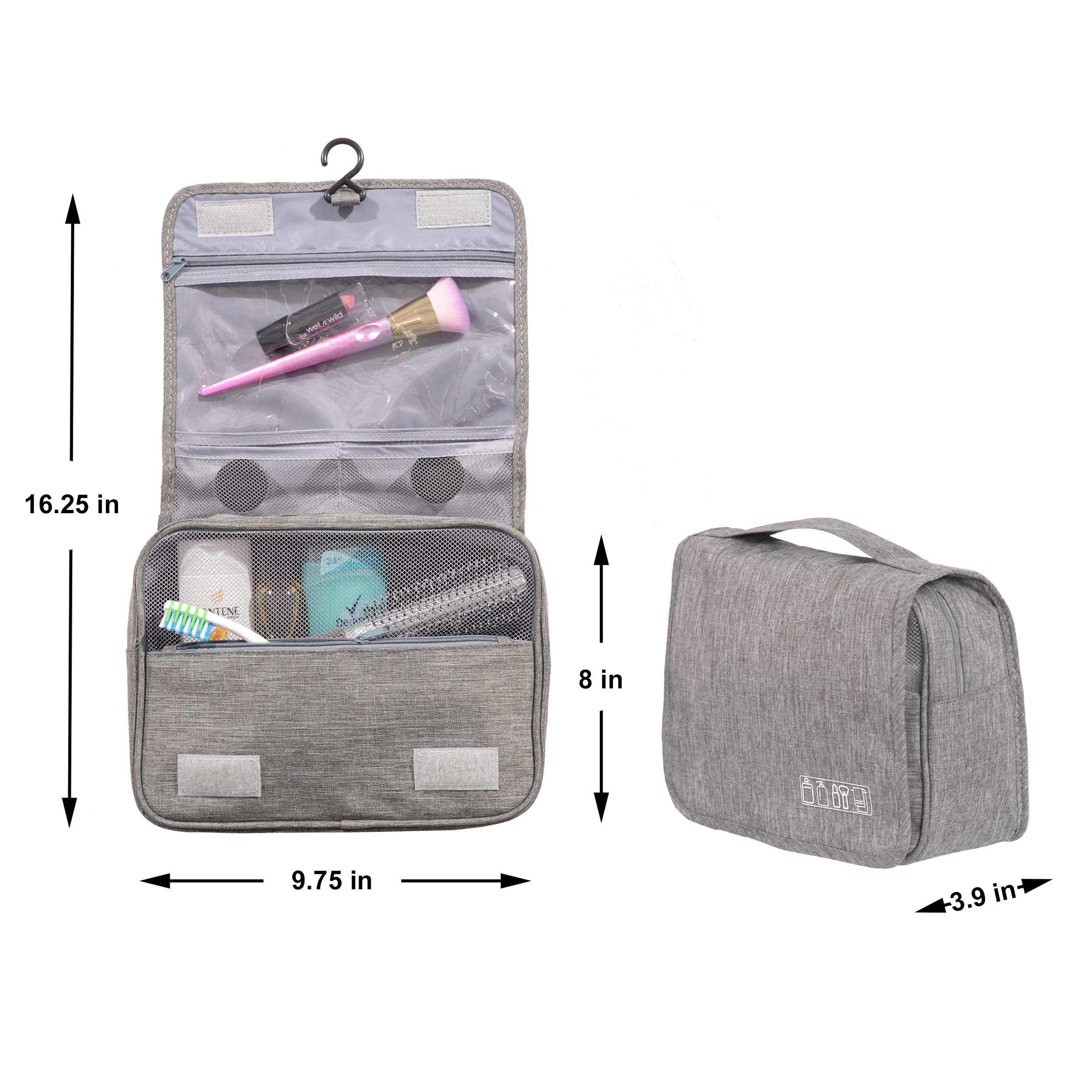 Deluxe Toiletry Bag featuring durable water-repellant material, multiple pockets, and a convenient top carry handle.