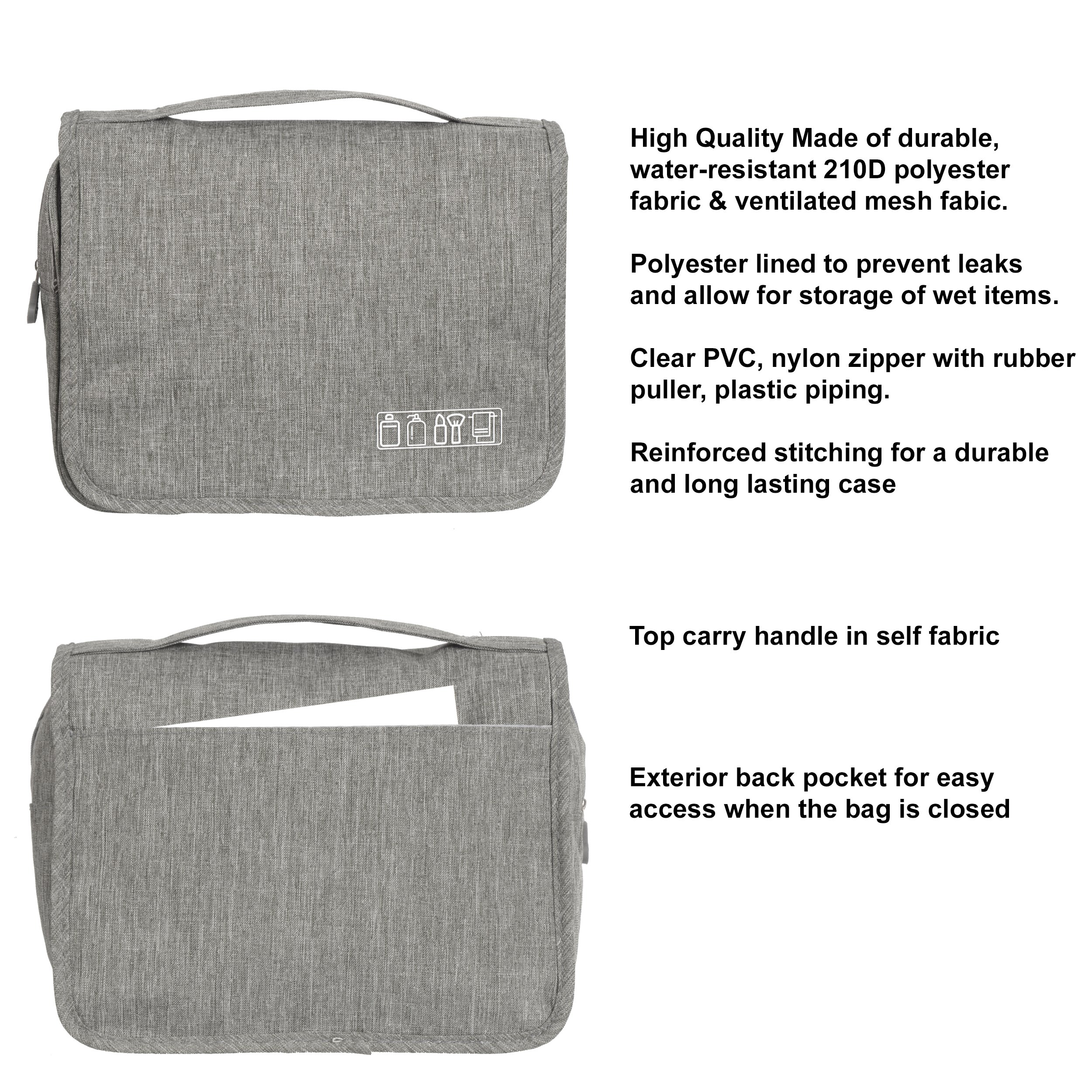 Deluxe Toiletry Bag featuring durable water-repellant material, multiple pockets, and a convenient top carry handle.