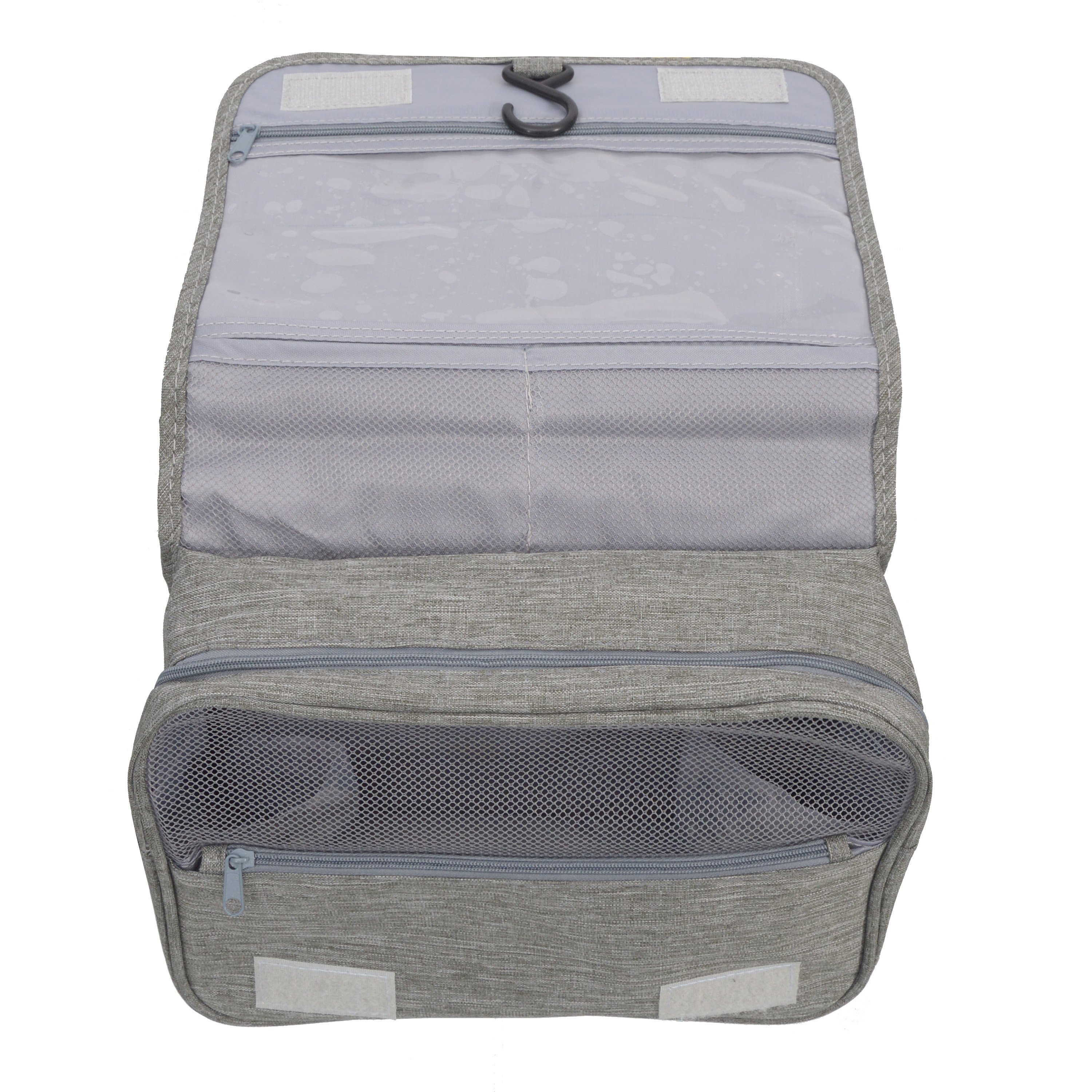 Deluxe Toiletry Bag featuring durable water-repellant material, multiple pockets, and a convenient top carry handle.