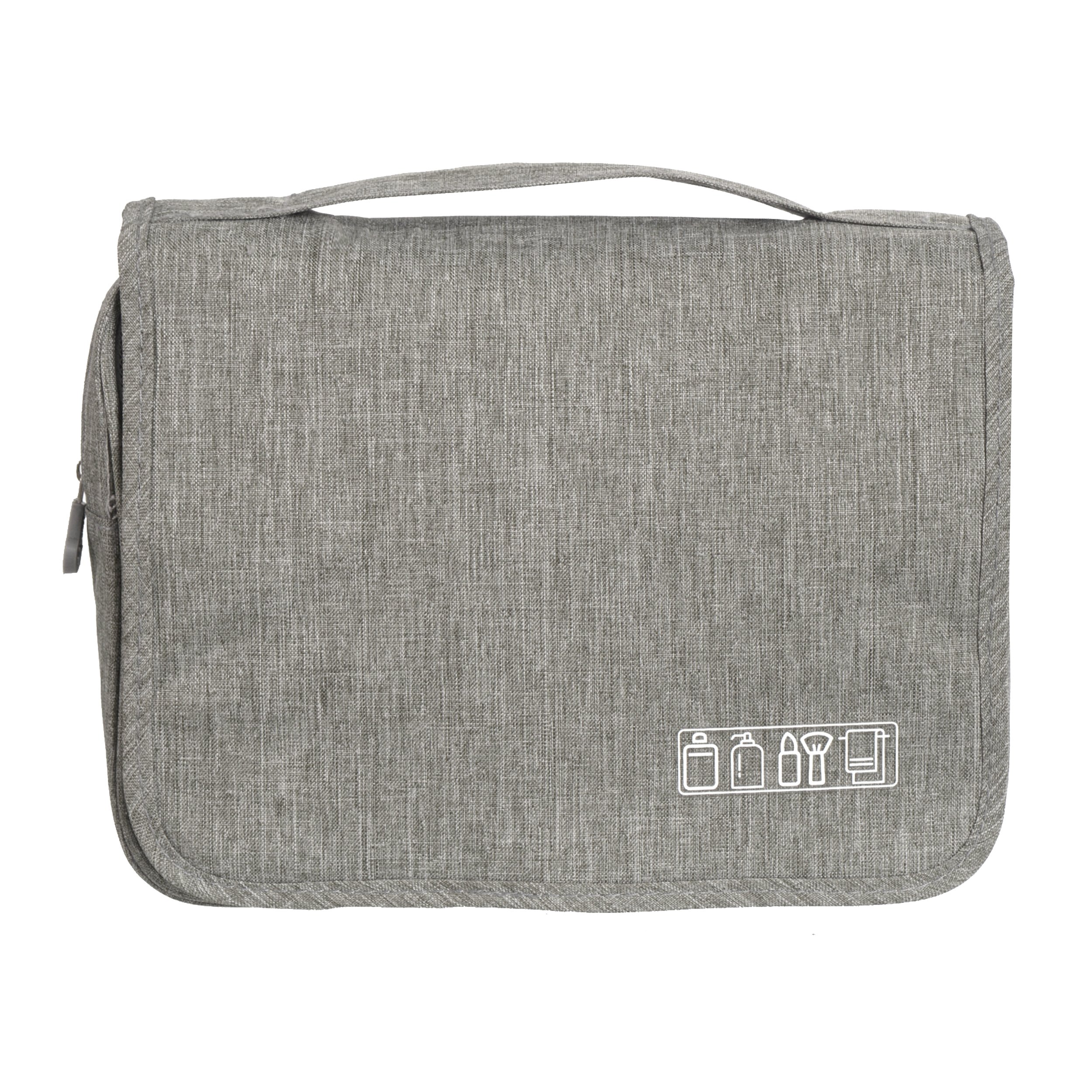 Deluxe Toiletry Bag featuring durable water-repellant material, multiple pockets, and a convenient top carry handle.