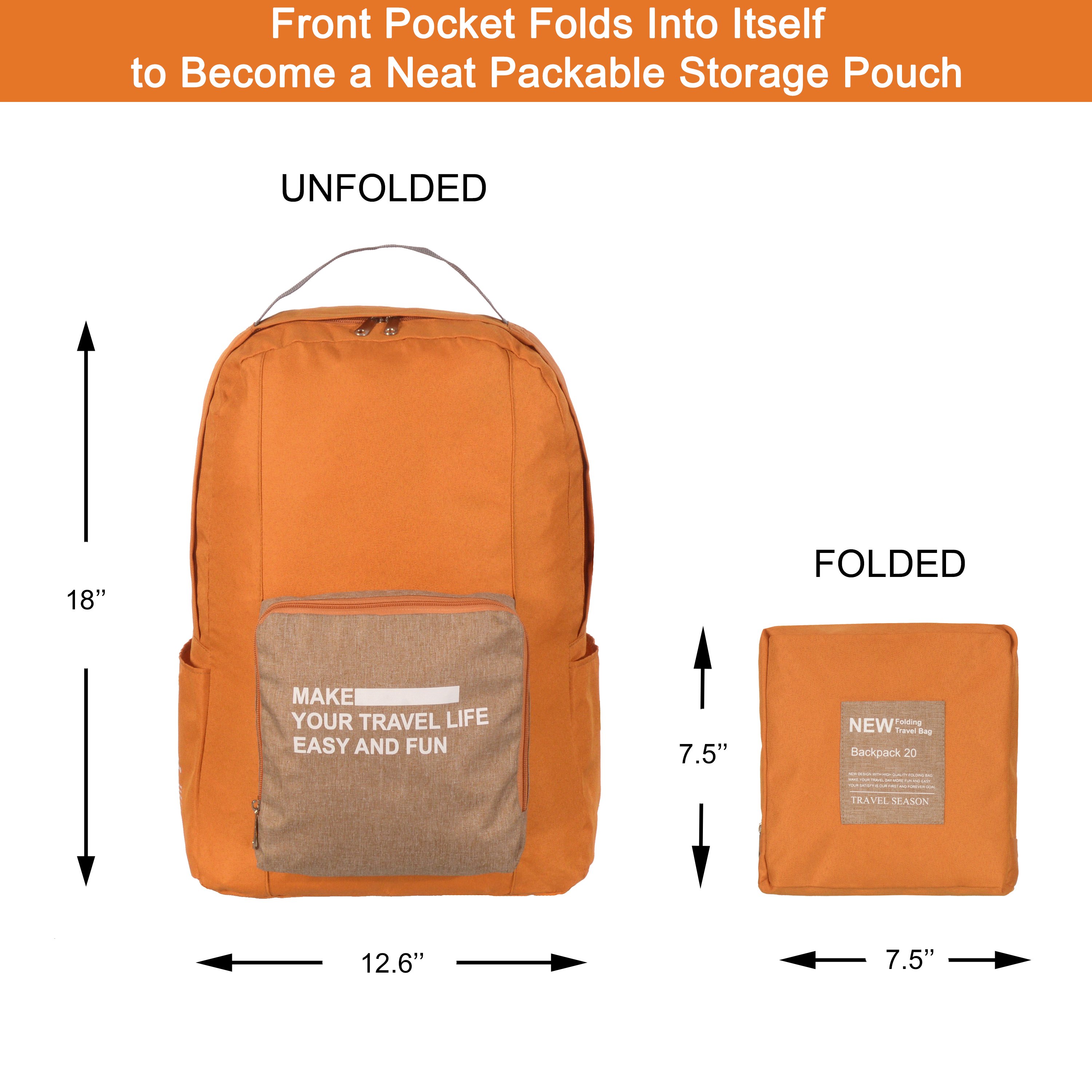 Foldable Backpack made of waterproof 600D Oxford polyester, featuring adjustable straps and multiple storage pockets.