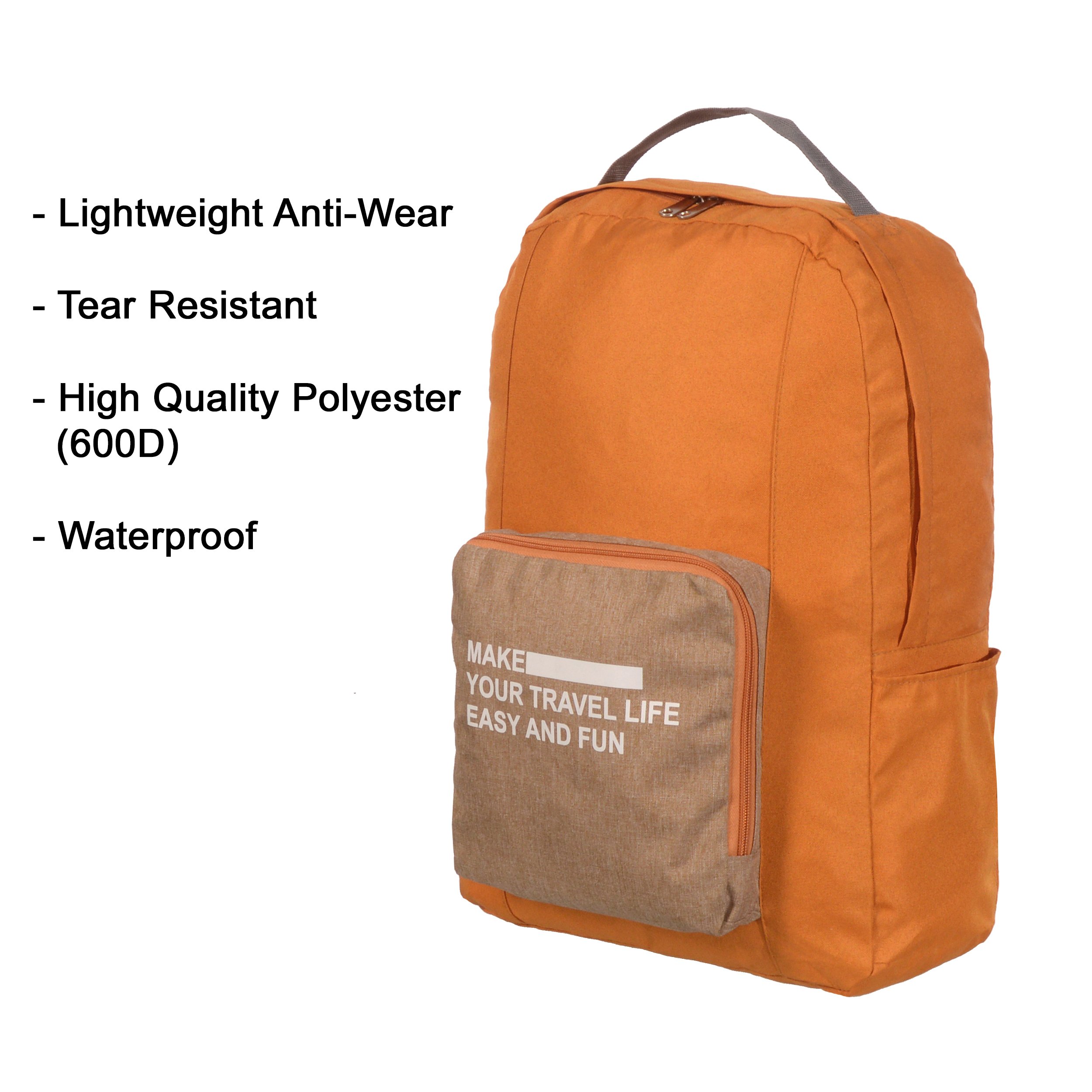 Foldable Backpack made of waterproof 600D Oxford polyester, featuring adjustable straps and multiple storage pockets.