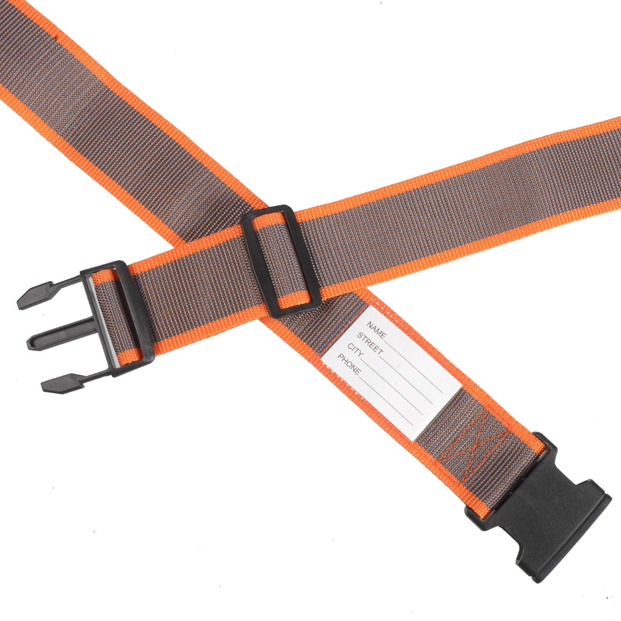 Nicci Luggage Strap with Plastic Buckle, featuring durable polyester webbing and adjustable length for secure luggage identification.